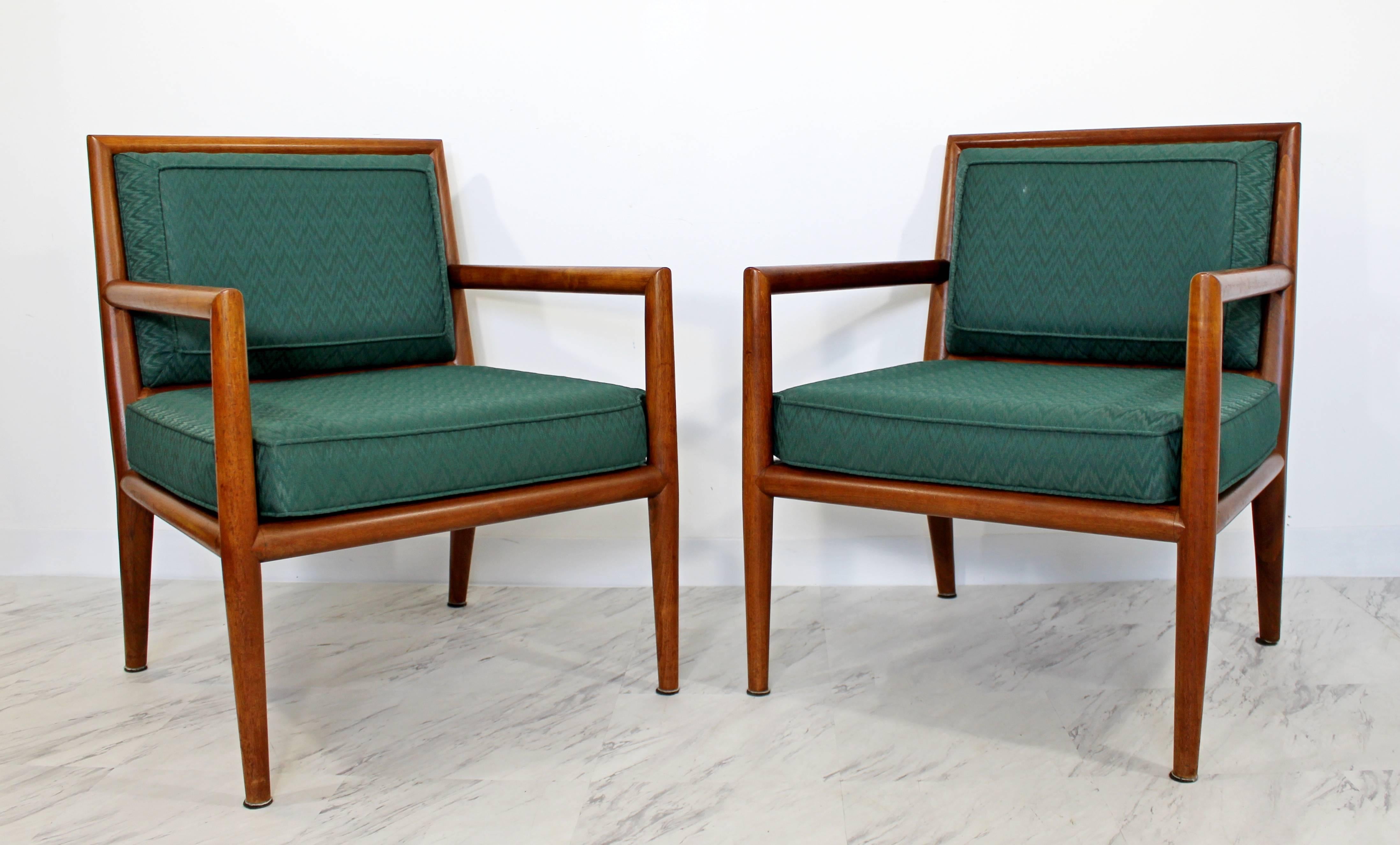 For your consideration is a Classic pair of arm chairs, designed by Robsjohn-Gibbings for Baker in the 1950s. In excellent condition. The dimensions are 23