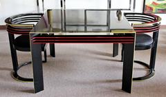 Mid-Century Modern Mackintosh Style Memphis Dining Game Table and Pair of Chairs