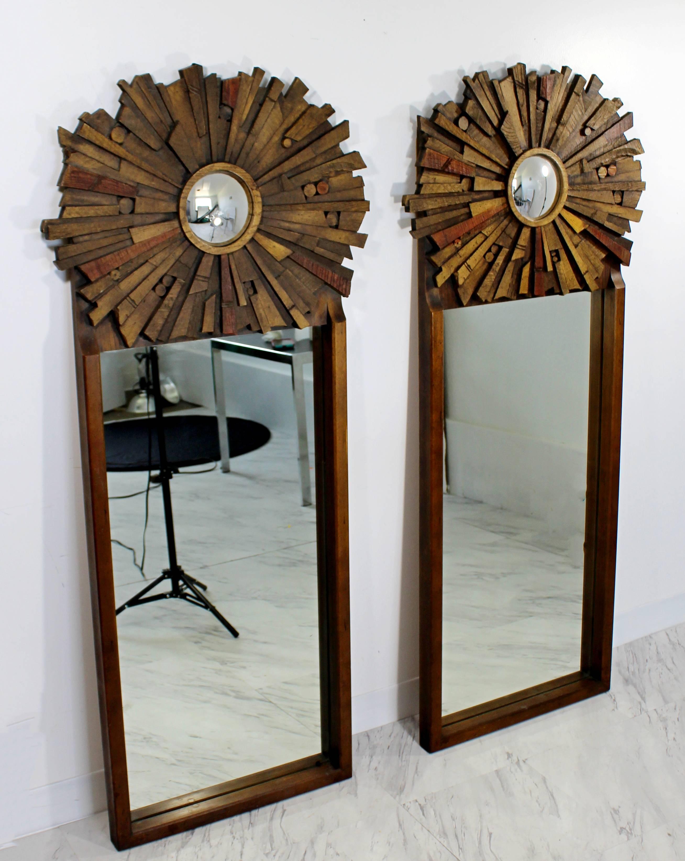 American Mid-Century Modern Pair of Lane Brutalist Wood Mirrors for Mosaic Line Evans Era