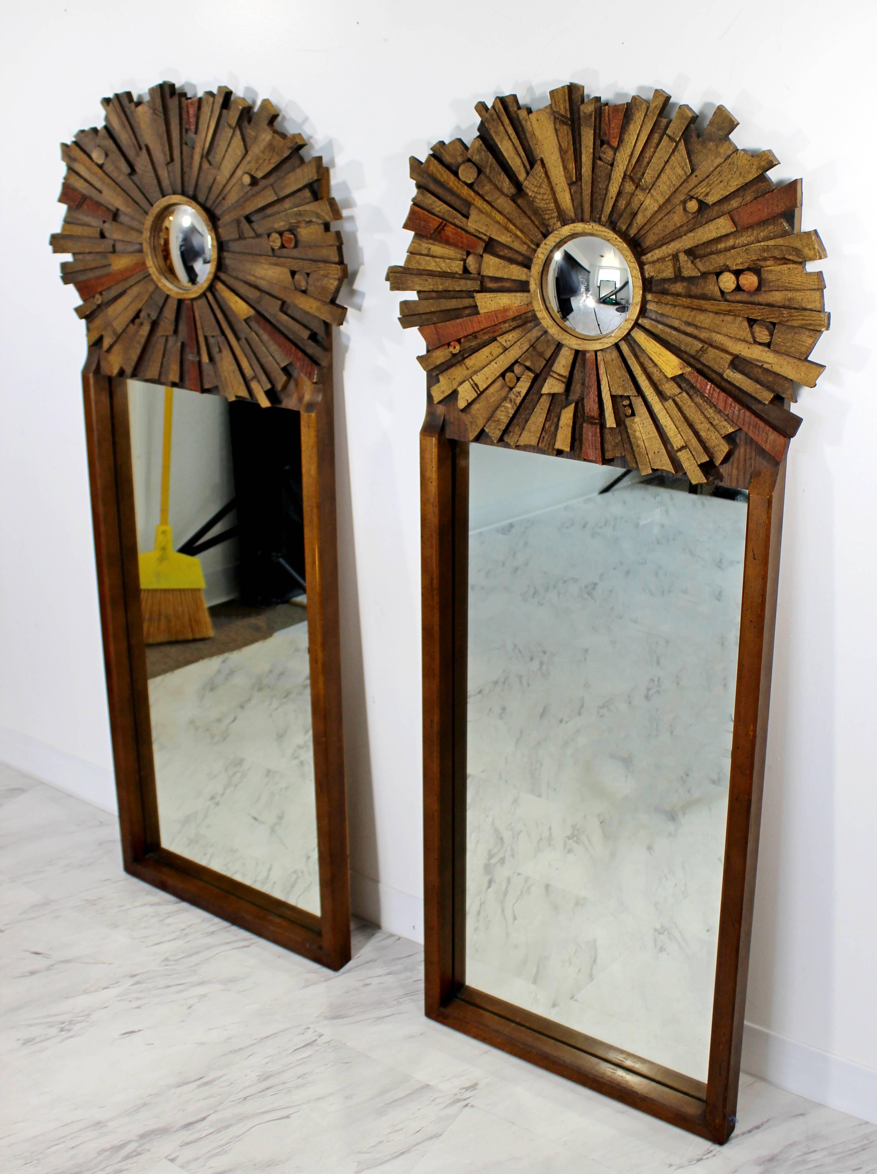 Mid-20th Century Mid-Century Modern Pair of Lane Brutalist Wood Mirrors for Mosaic Line Evans Era