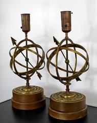 Mid-Century Modern Pair of Frederick Cooper Astrological Armillary Table Lamps