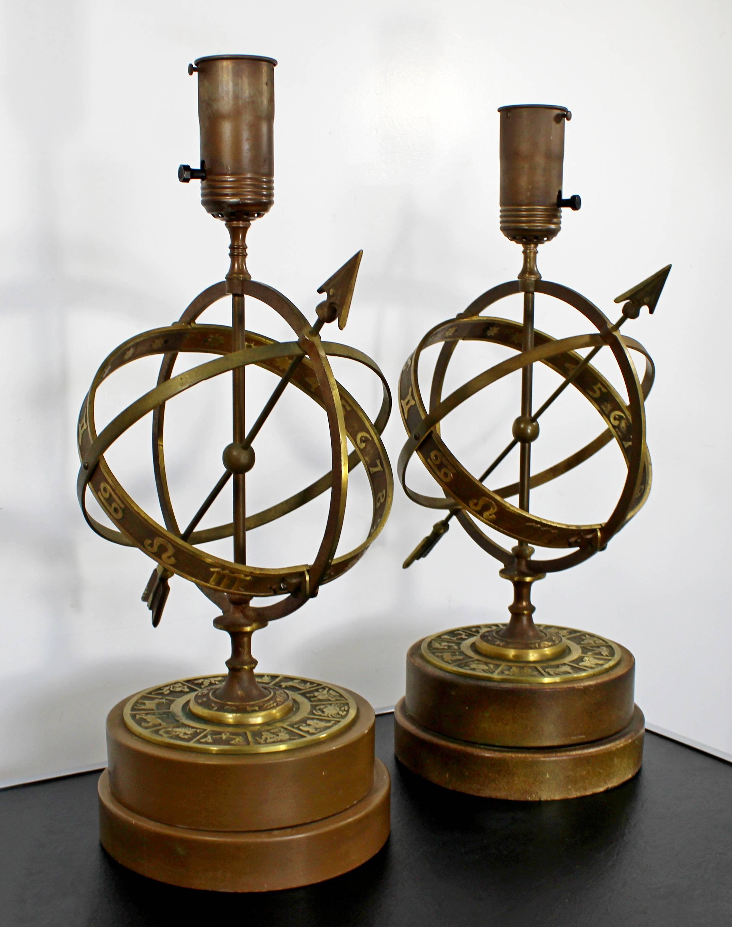 Mid-Century Modern Pair of Frederick Cooper Astrological Armillary Table Lamps In Good Condition In Keego Harbor, MI