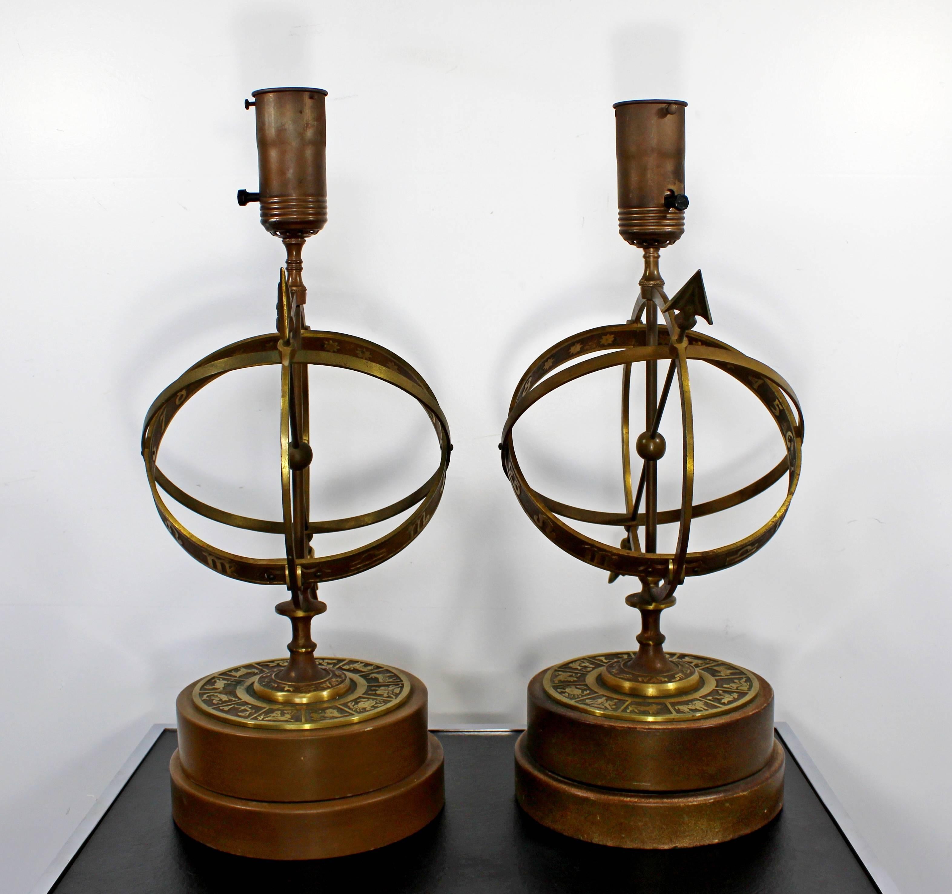 Mid-20th Century Mid-Century Modern Pair of Frederick Cooper Astrological Armillary Table Lamps