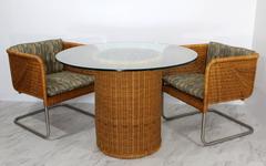 Mid-Century Modern Harvey Probber Wicker Patio Set Pair of Basket Chairs & Table