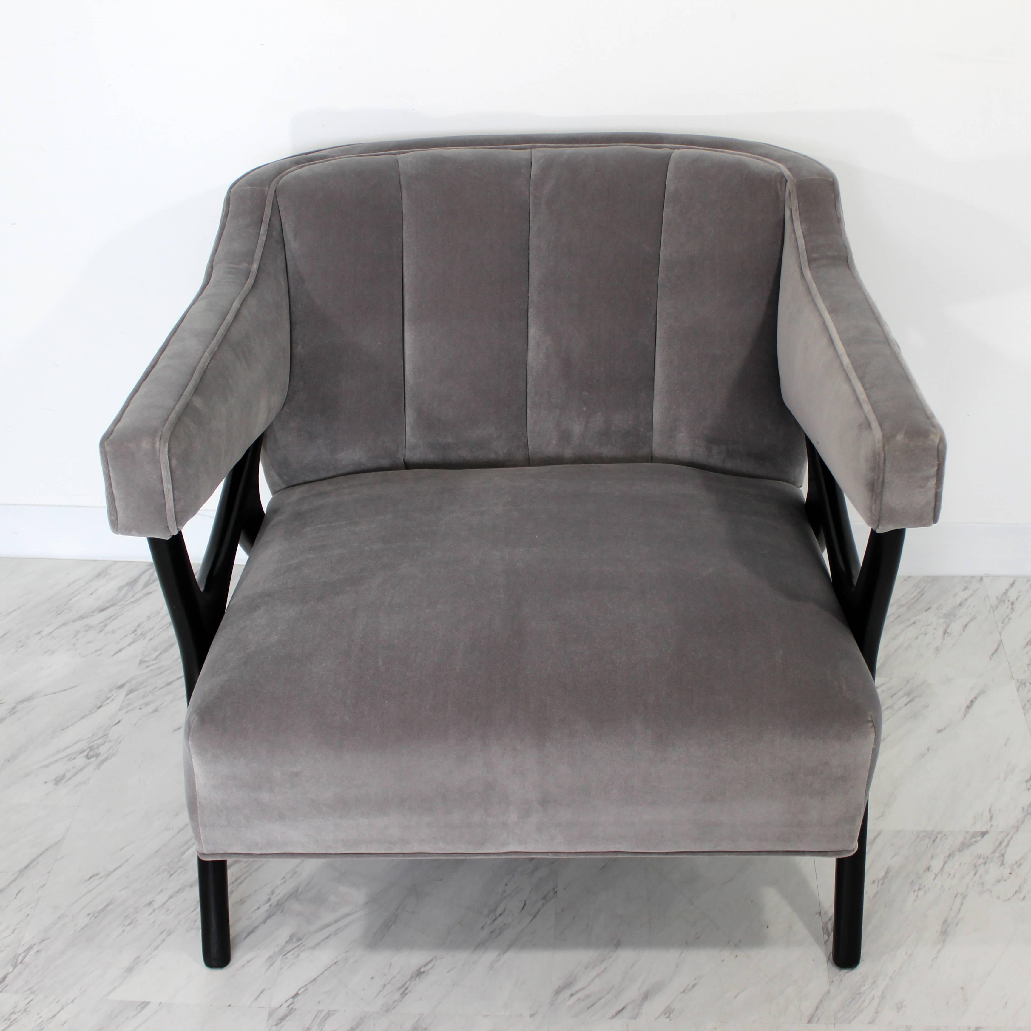 Mid-Century Modern Italian Sculptural Gray Velvet Lounge Armchair Parisi Style 5