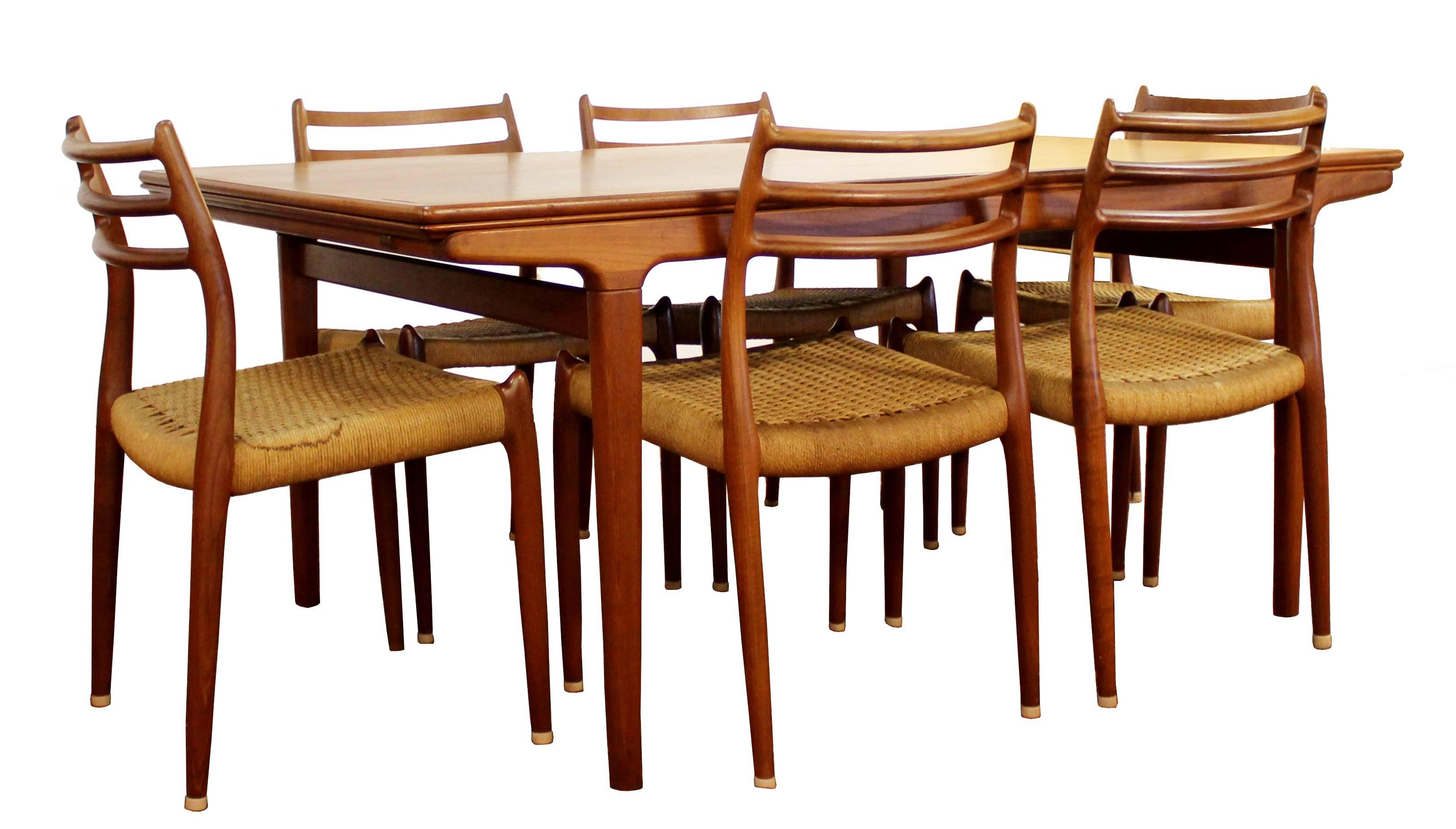 Mid-Century Danish Modern Set of Six Teak Cord Dining Chairs Jonsson for Moller 3