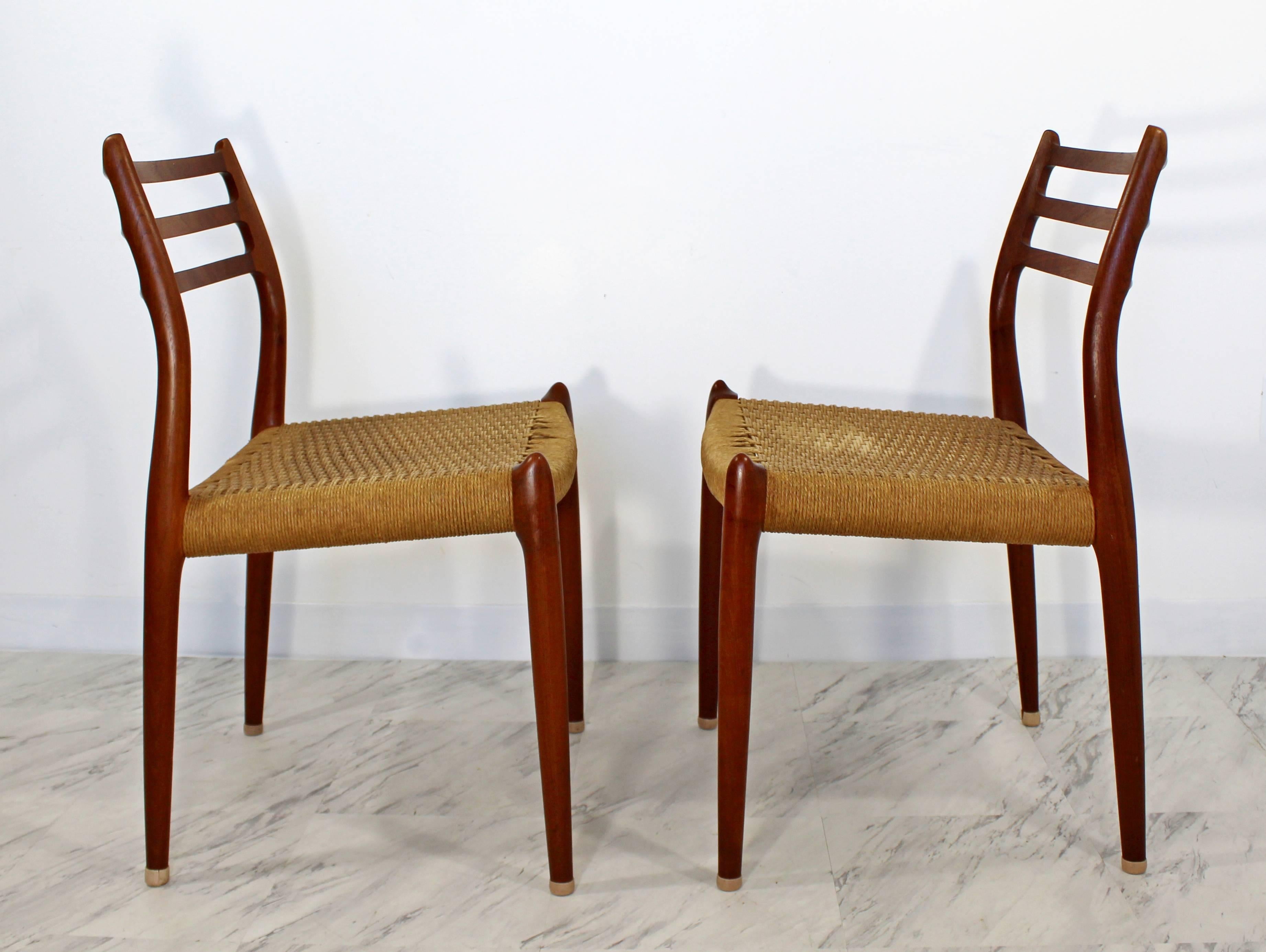 Mid-Century Danish Modern Set of Six Teak Cord Dining Chairs Jonsson for Moller In Good Condition In Keego Harbor, MI
