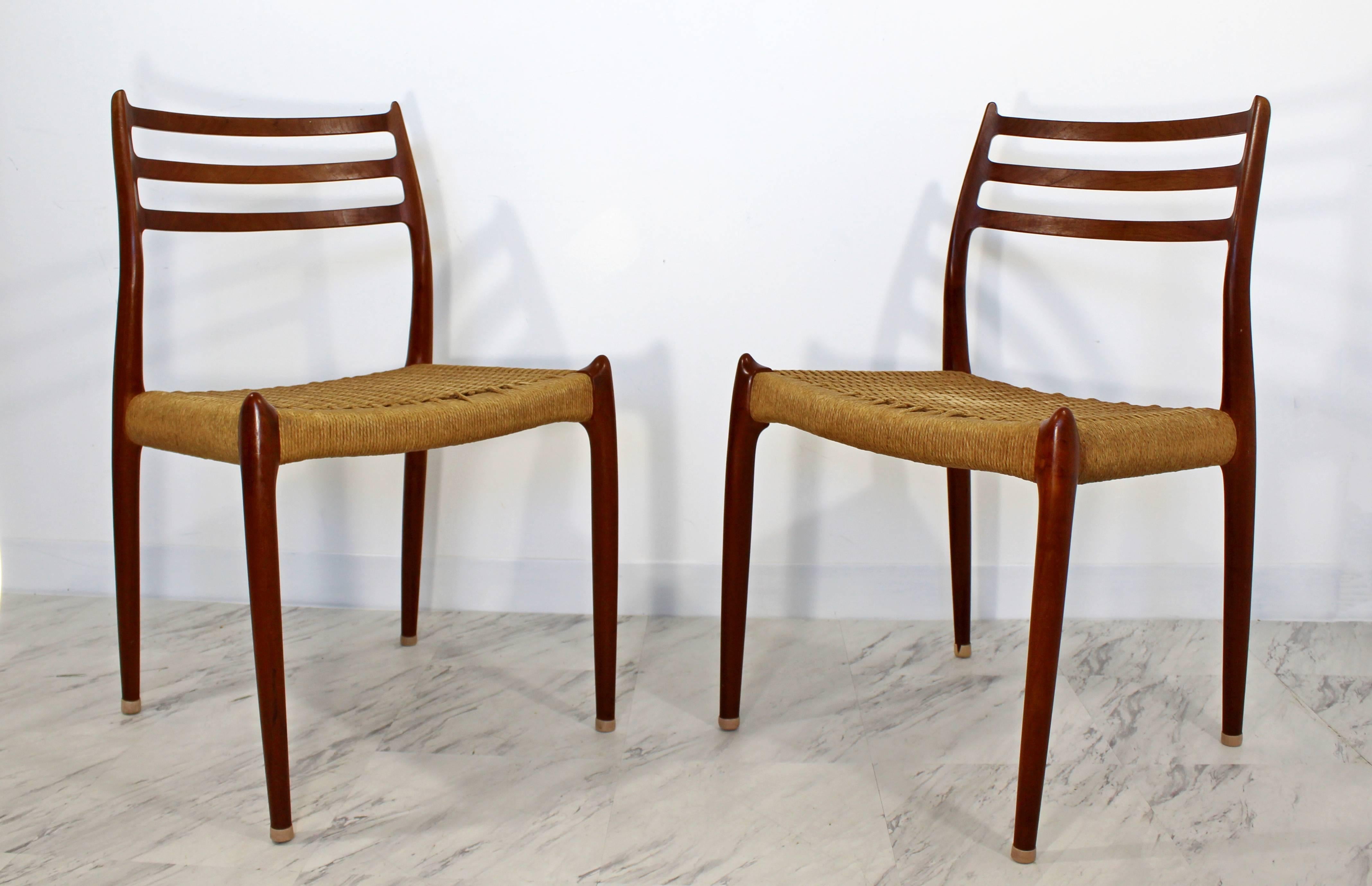 Mid-20th Century Mid-Century Danish Modern Set of Six Teak Cord Dining Chairs Jonsson for Moller