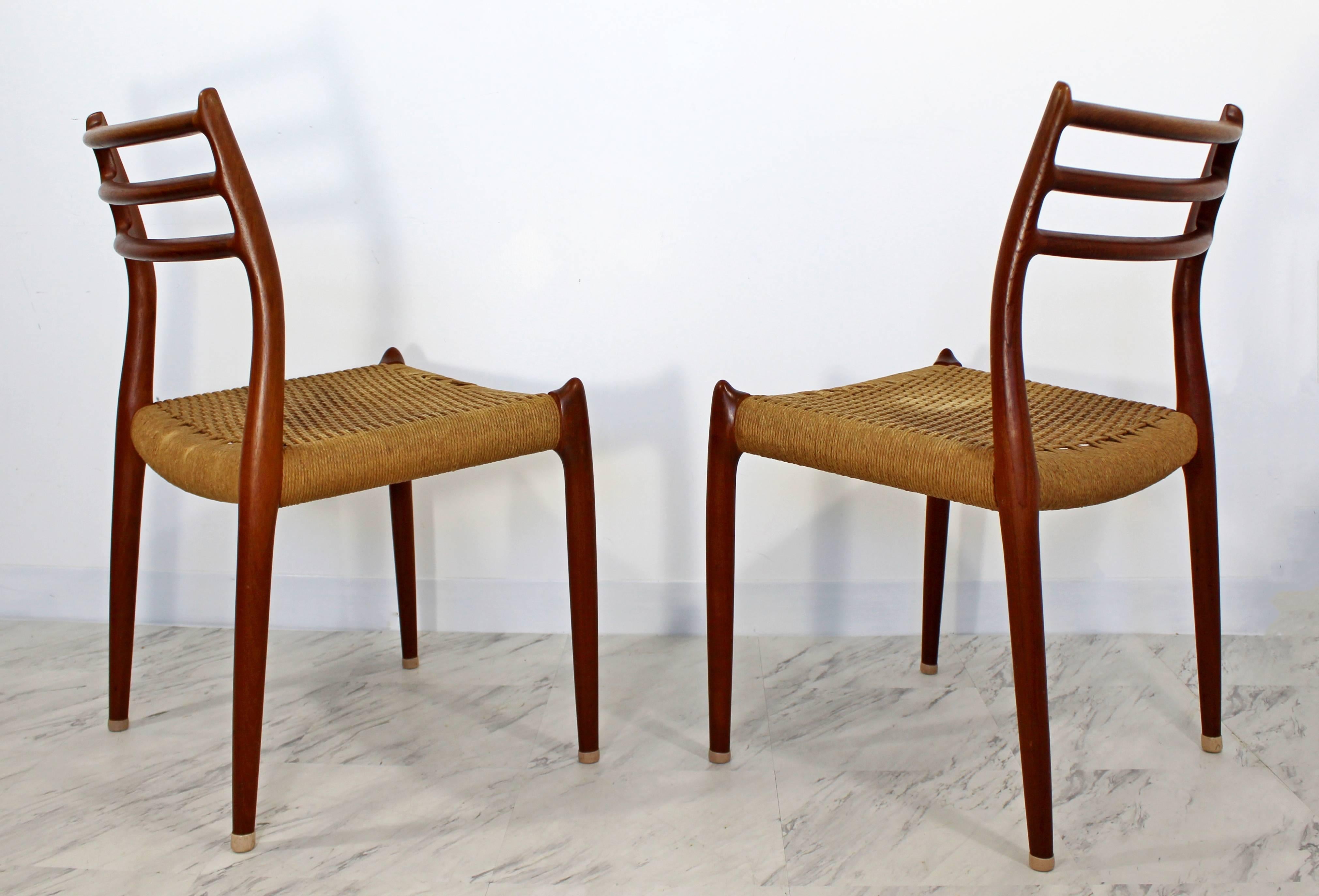 Mid-Century Danish Modern Set of Six Teak Cord Dining Chairs Jonsson for Moller 1