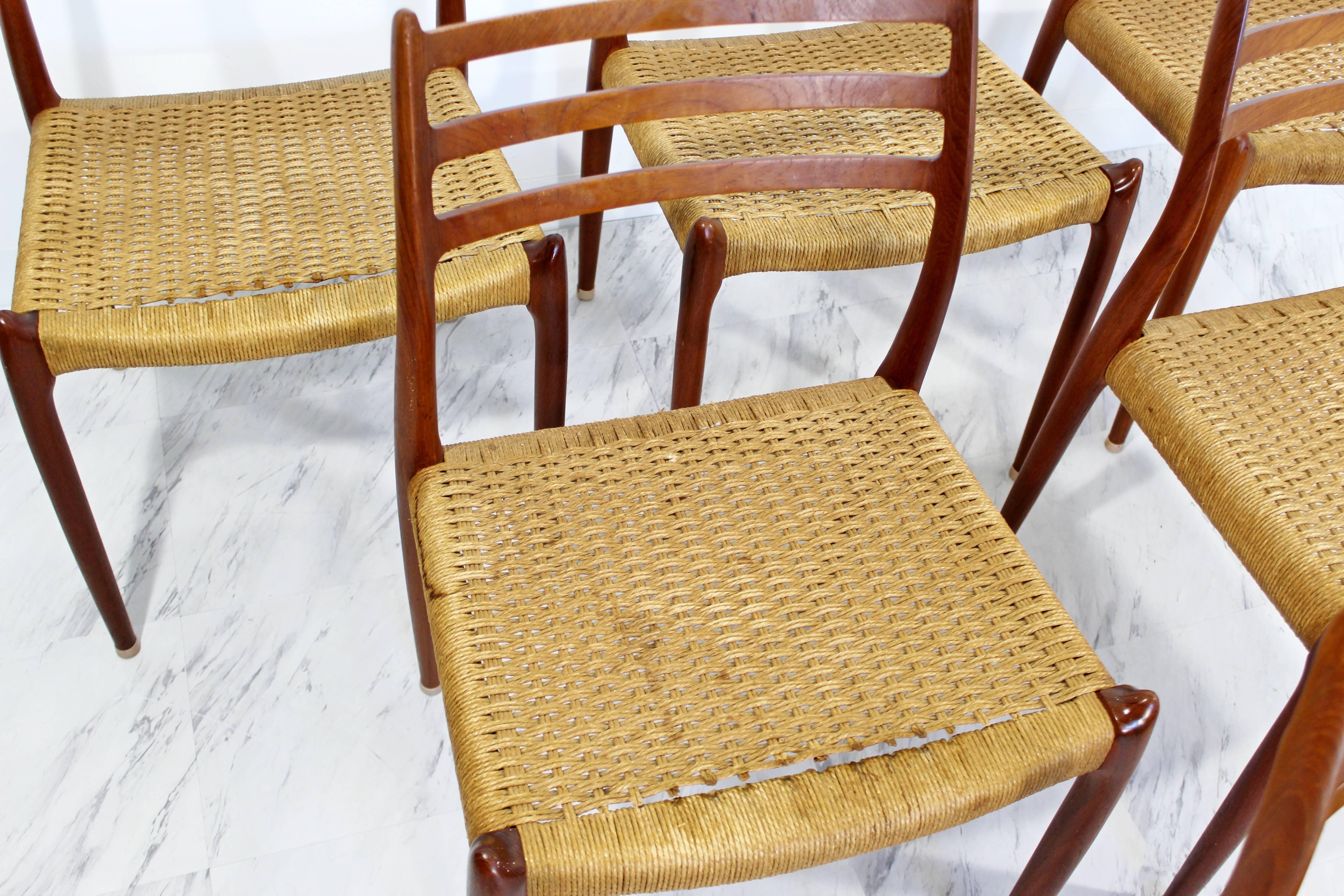 Mid-Century Danish Modern Set of Six Teak Cord Dining Chairs Jonsson for Moller 2