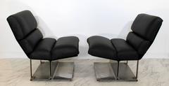 Mid-Century Modern Paar Stahl-Leder-Loungesessel Paul Geoffroy Uginox