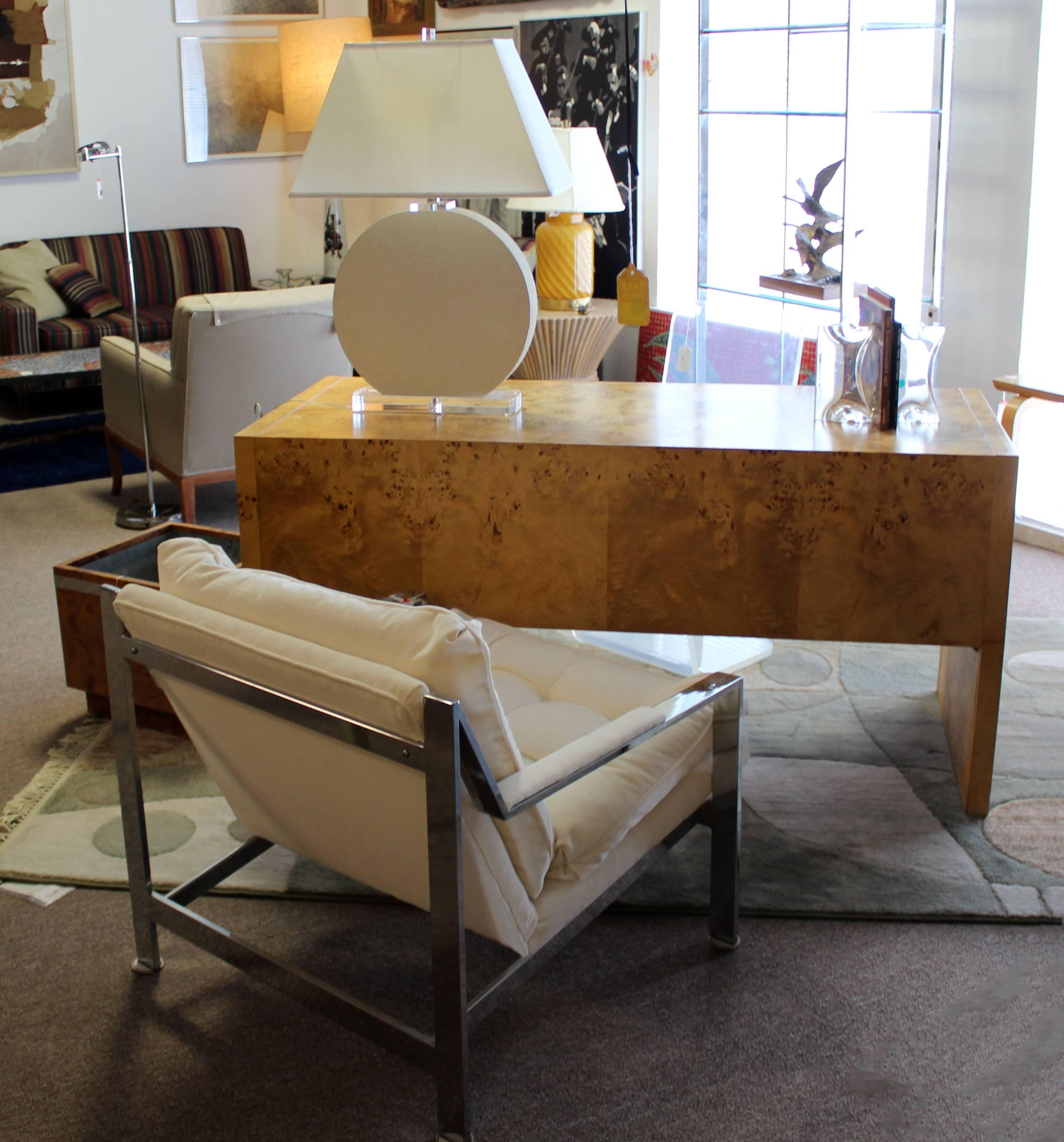 Mid-Century Modern Milo Baughman Attributed Burl Wood Desk Three-Drawer, 1970s 5