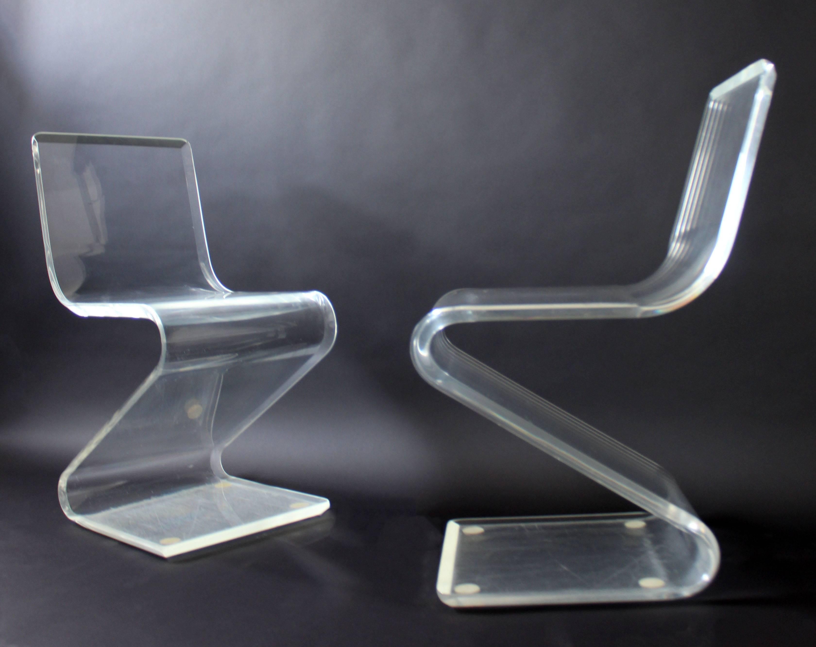 Mid-Century Modern Set of Four Lucite Z Zig Zag Chairs Hollis Jones Style, 1970s In Good Condition In Keego Harbor, MI