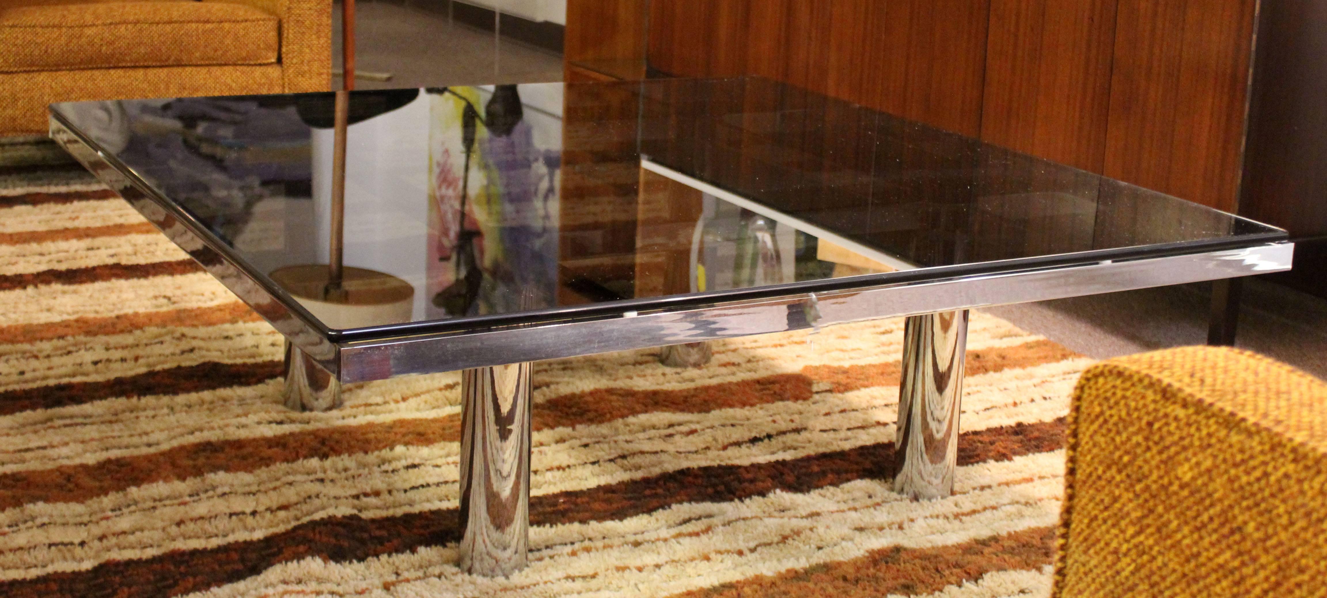 American Mid-Century Modern Tobia Scarpa Knoll Andre Chrome Smoked Glass Coffee Table