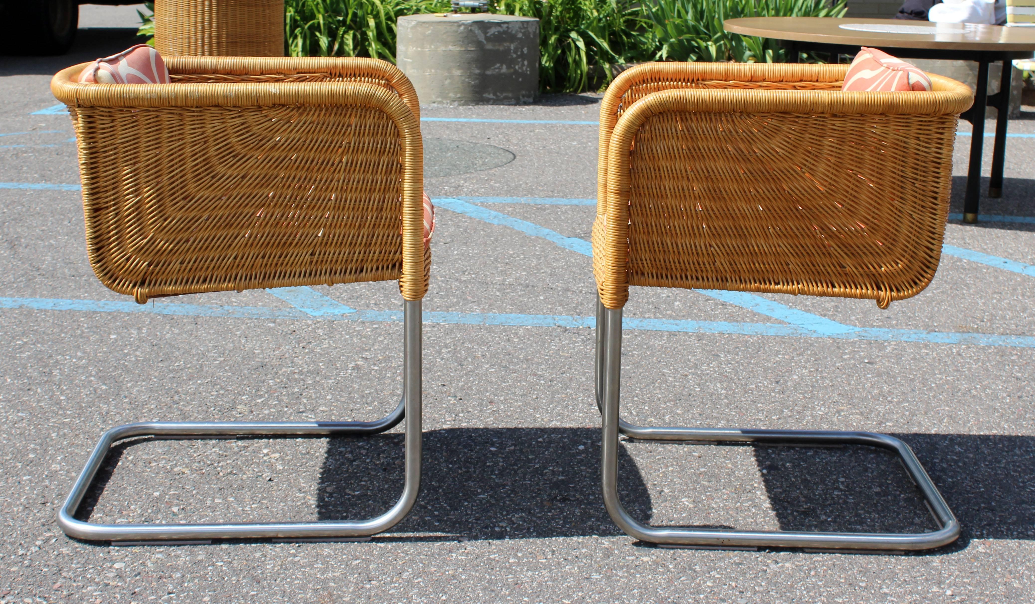 Mid-20th Century Mid-Century Modern Harvey Probber Wicker Patio Set Table and Four Basket Chairs