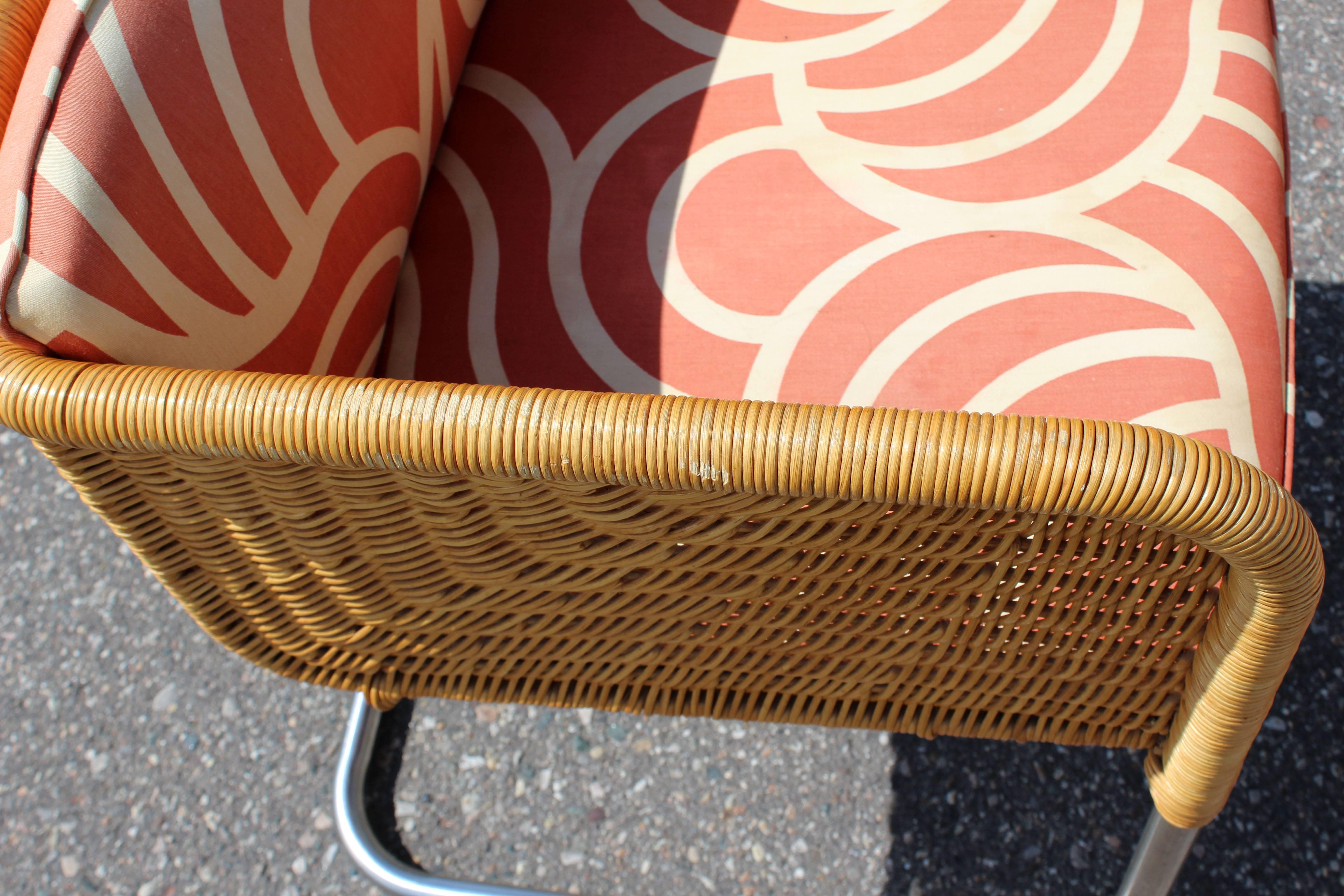 Mid-Century Modern Harvey Probber Wicker Patio Set Table and Four Basket Chairs 1