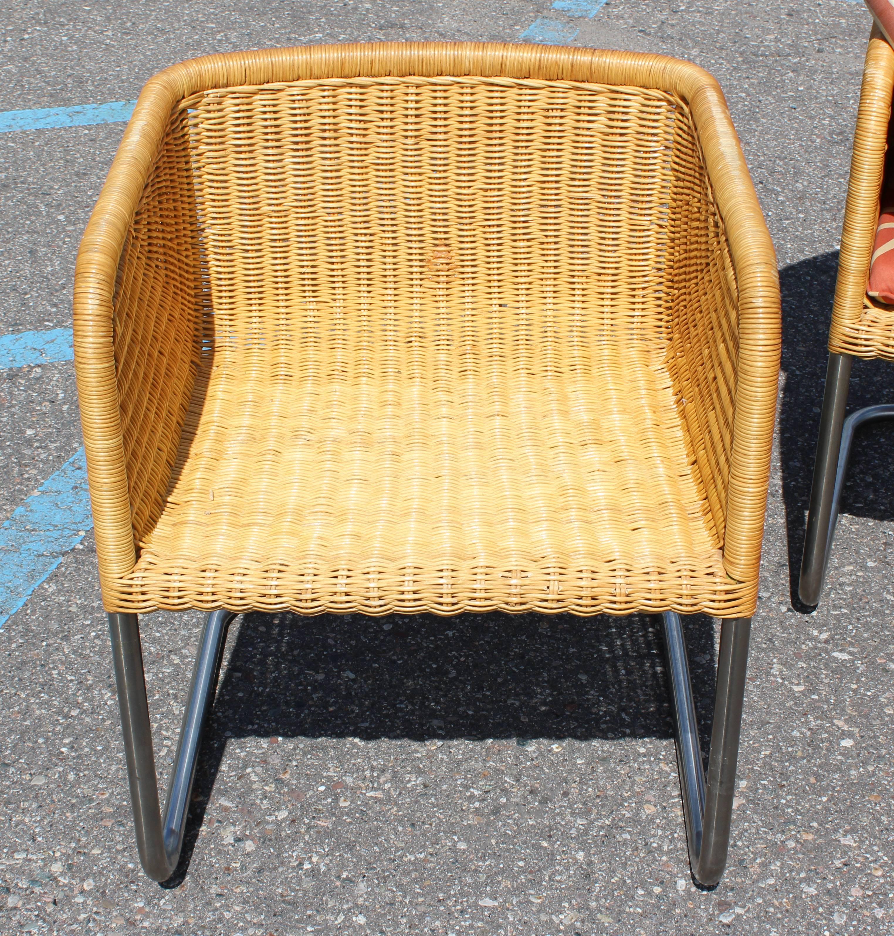 Mid-Century Modern Harvey Probber Wicker Patio Set Table and Four Basket Chairs 4