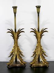 Hollywood Regency Pair of Solid Brass Ornate Chapman Table Lamps, 1980s