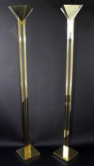 Mid-Century Modern Sonneman for Kovacs Brass Lucite Torchiere Floor Lamps, Pair