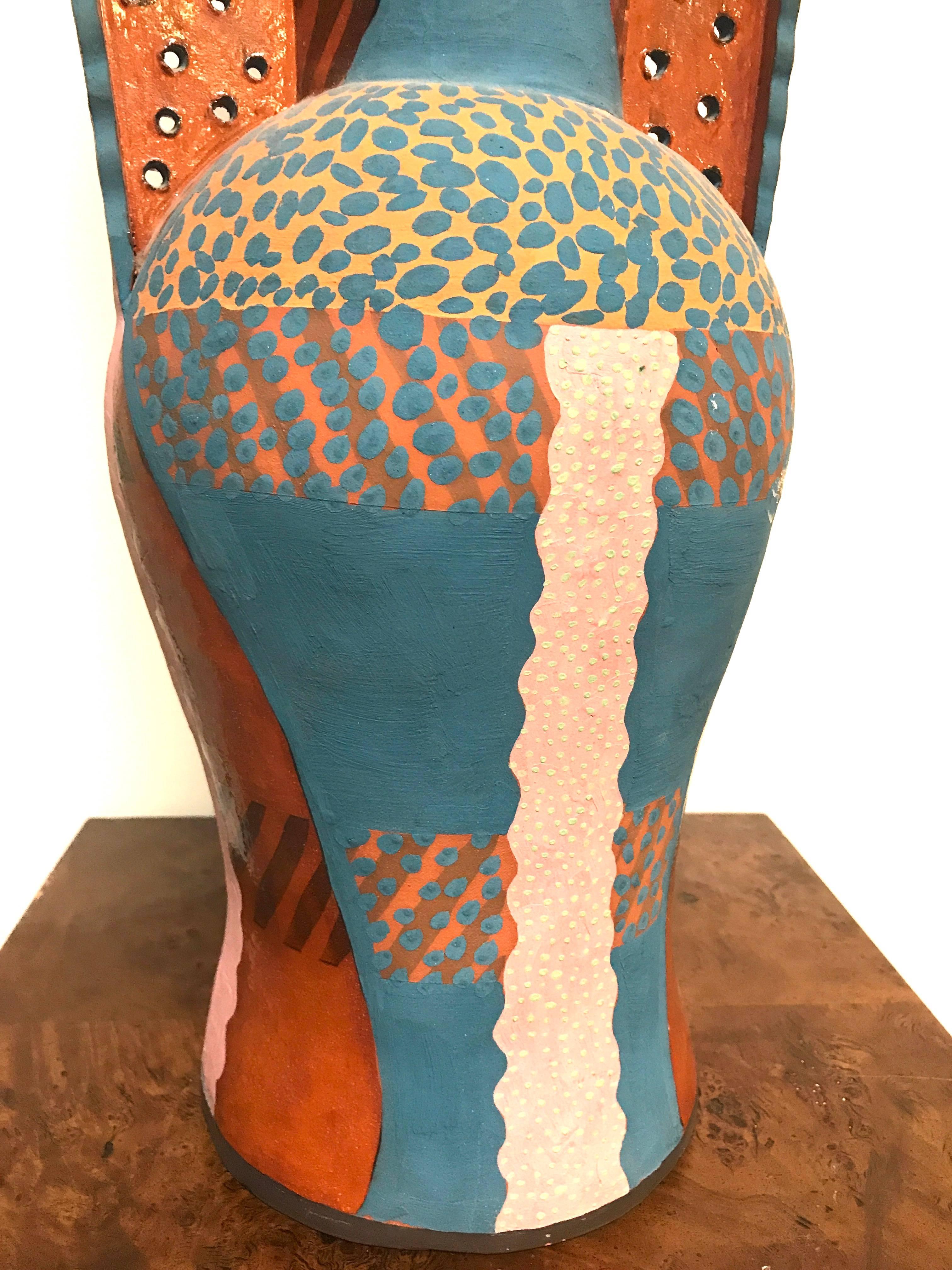 Andrea Gill Terracotta Pottery Ceramic Painted Vessel Signed Sculpture In Good Condition In Keego Harbor, MI
