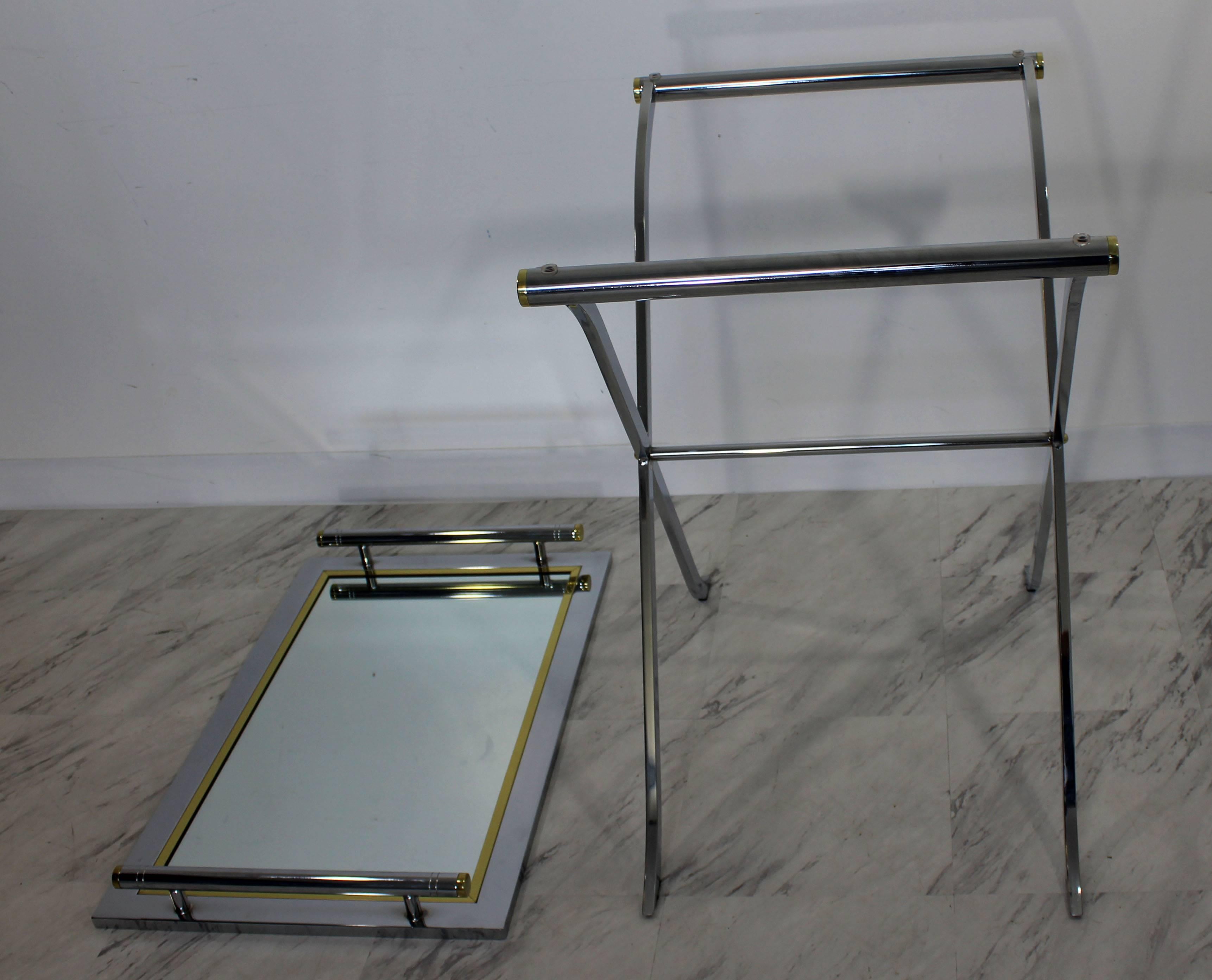 Late 20th Century Mid-Century Modern DIA X Base Chrome Brass Mirror Bar Side Table Removable Tray