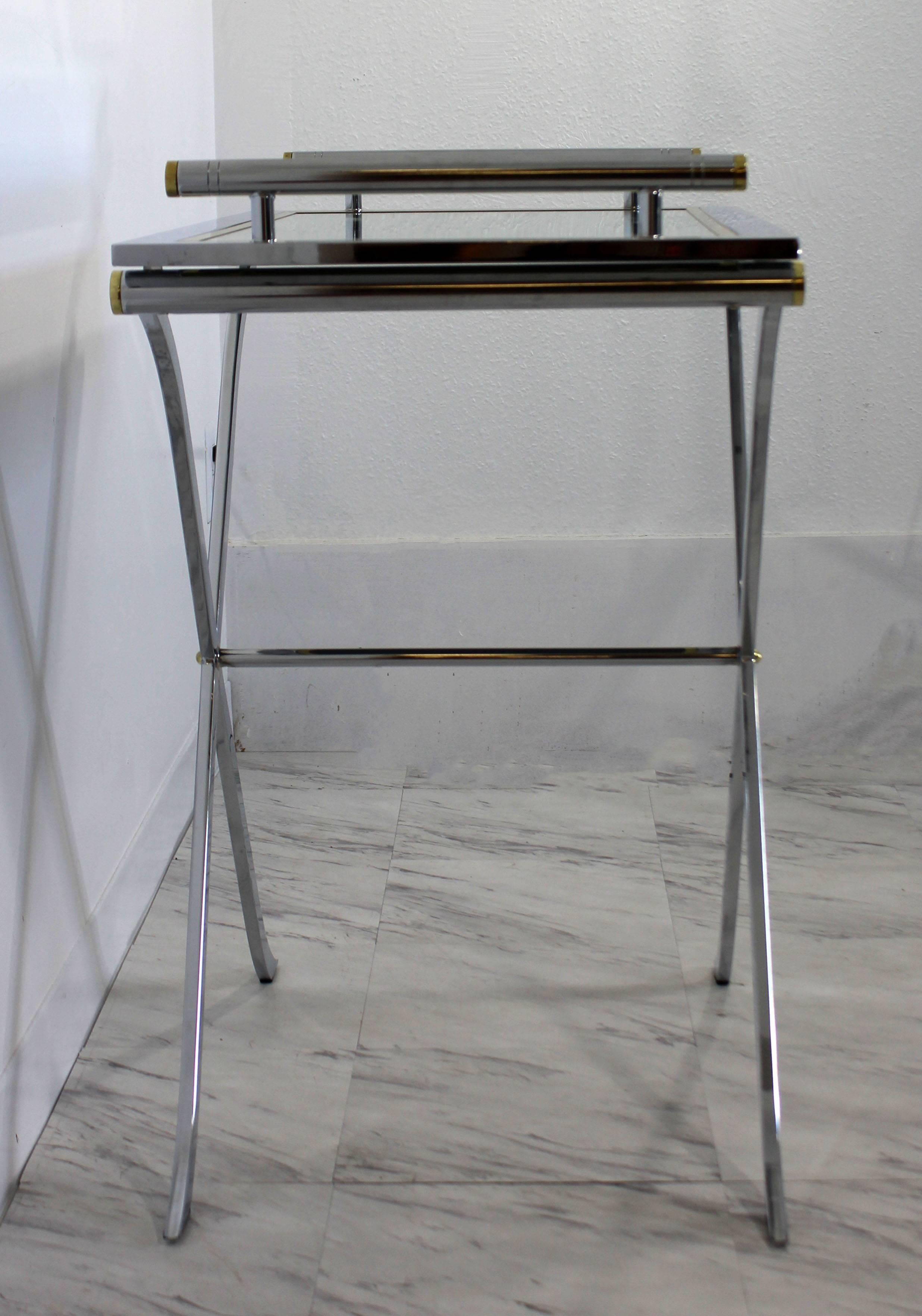 Mid-Century Modern DIA X Base Chrome Brass Mirror Bar Side Table Removable Tray 1