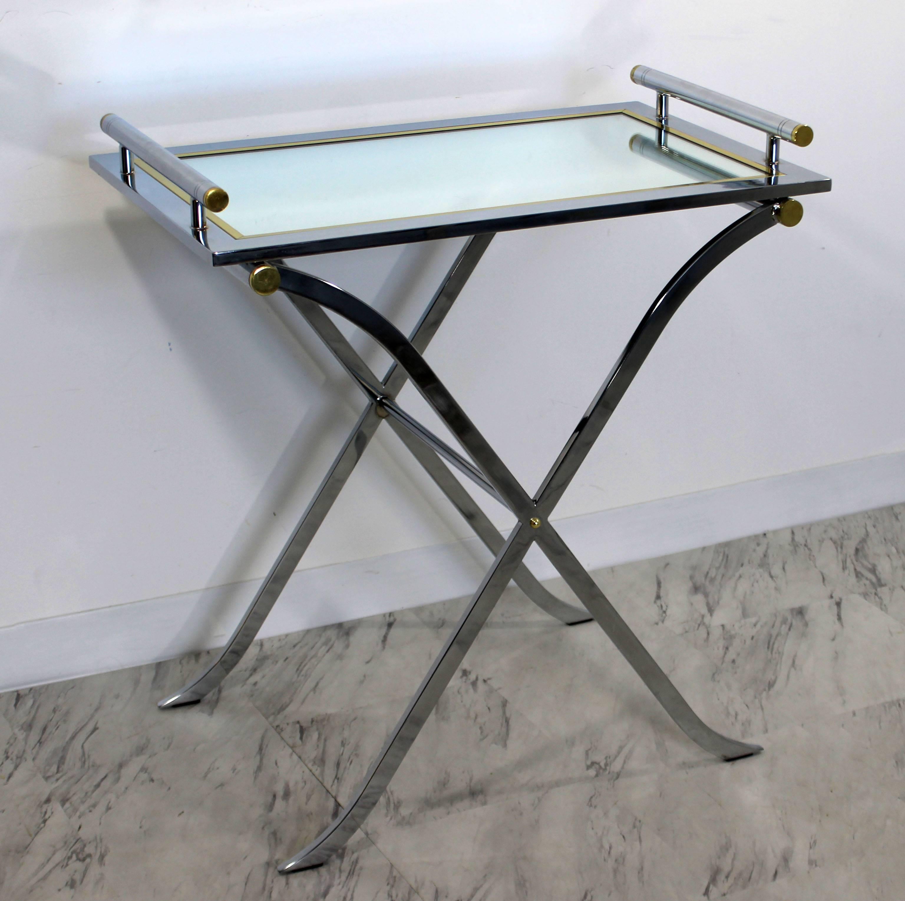 American Mid-Century Modern DIA X Base Chrome Brass Mirror Bar Side Table Removable Tray