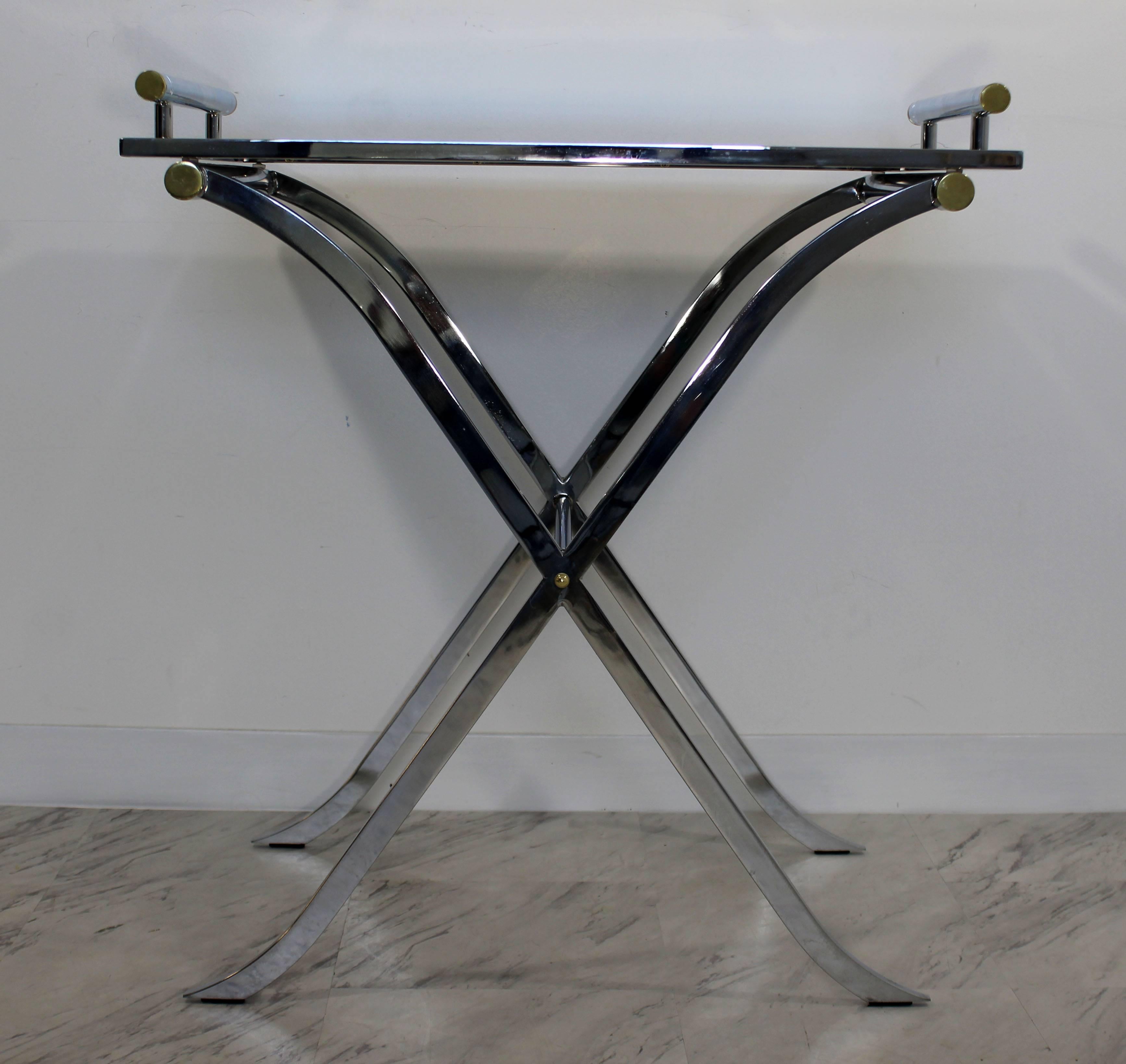Mid-Century Modern DIA X Base Chrome Brass Mirror Bar Side Table Removable Tray 2