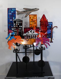 Contemporary Modern Wall Street Kinetic Steel Table Sculpture Frederick Prescott