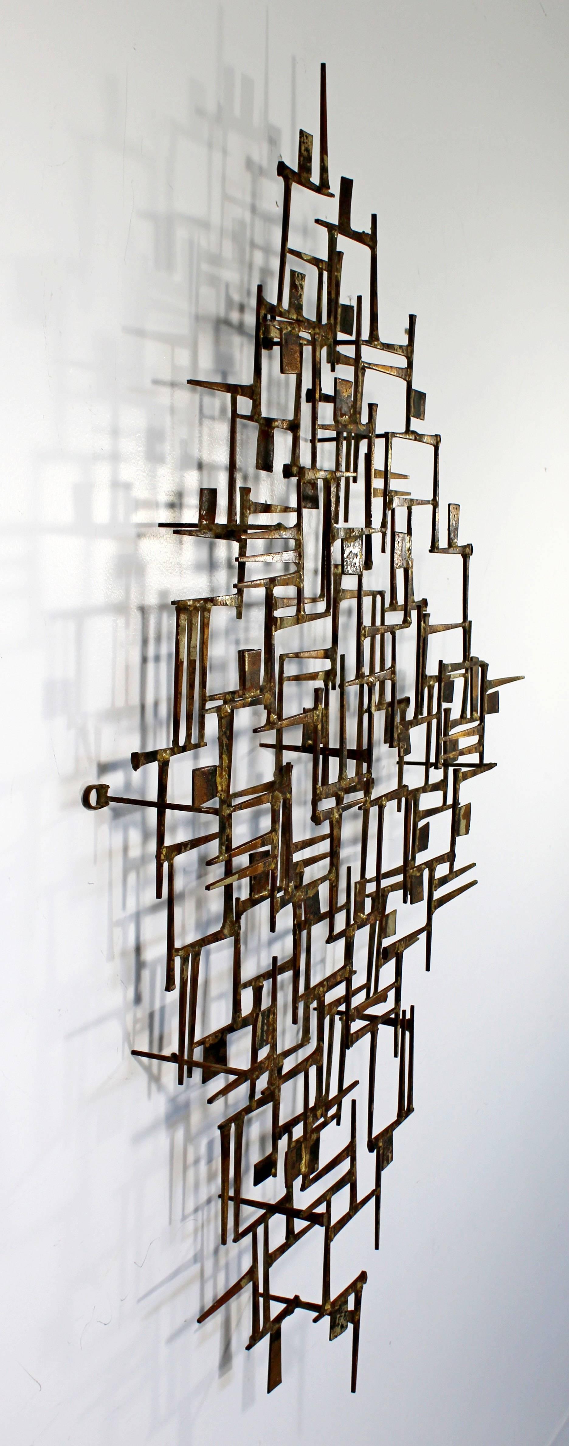 American Mid-Century Modern Brutalist Metal Wall Sculpture by William Bowie Jere Style