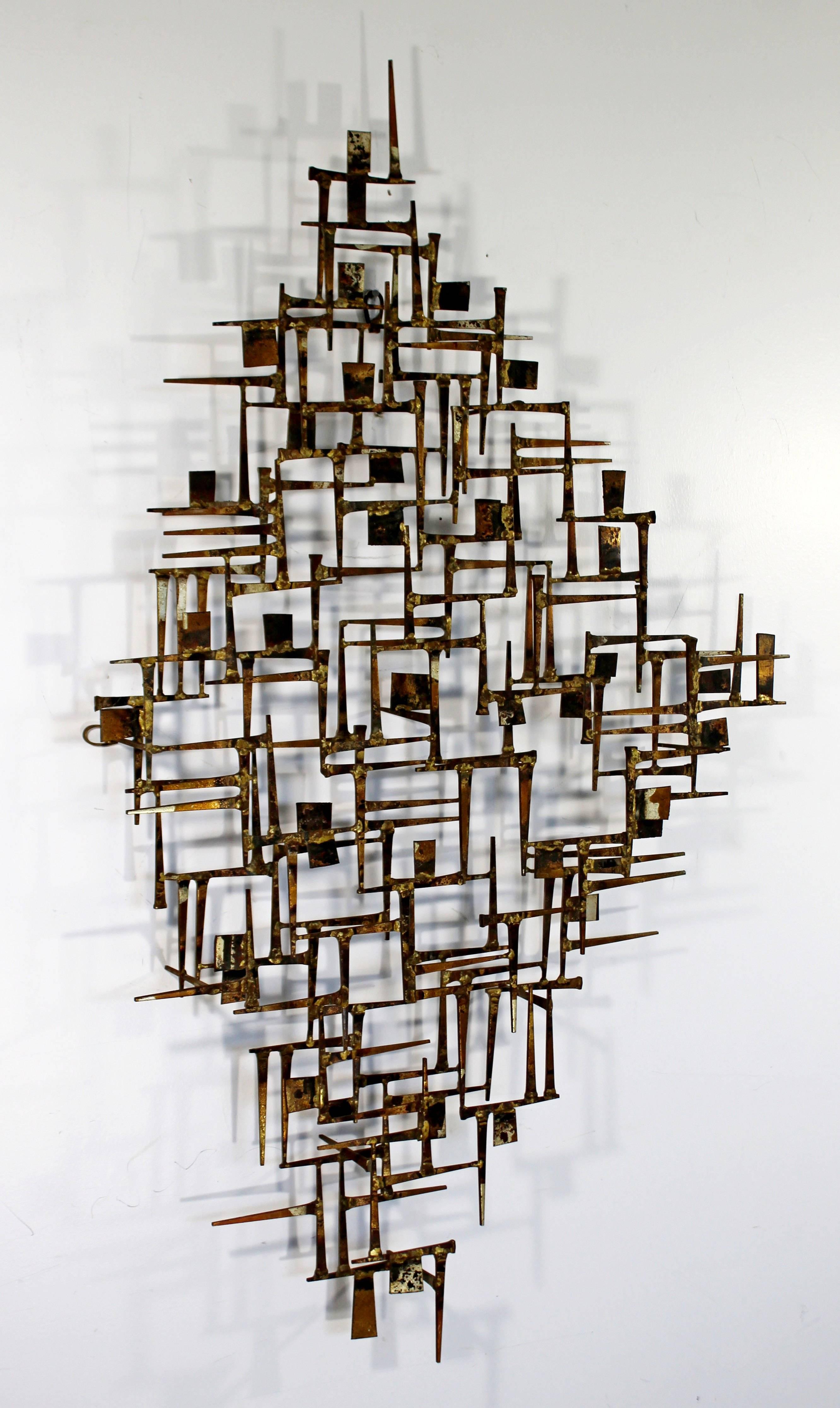 Mid-Century Modern Brutalist Metal Wall Sculpture by William Bowie Jere Style In Good Condition In Keego Harbor, MI