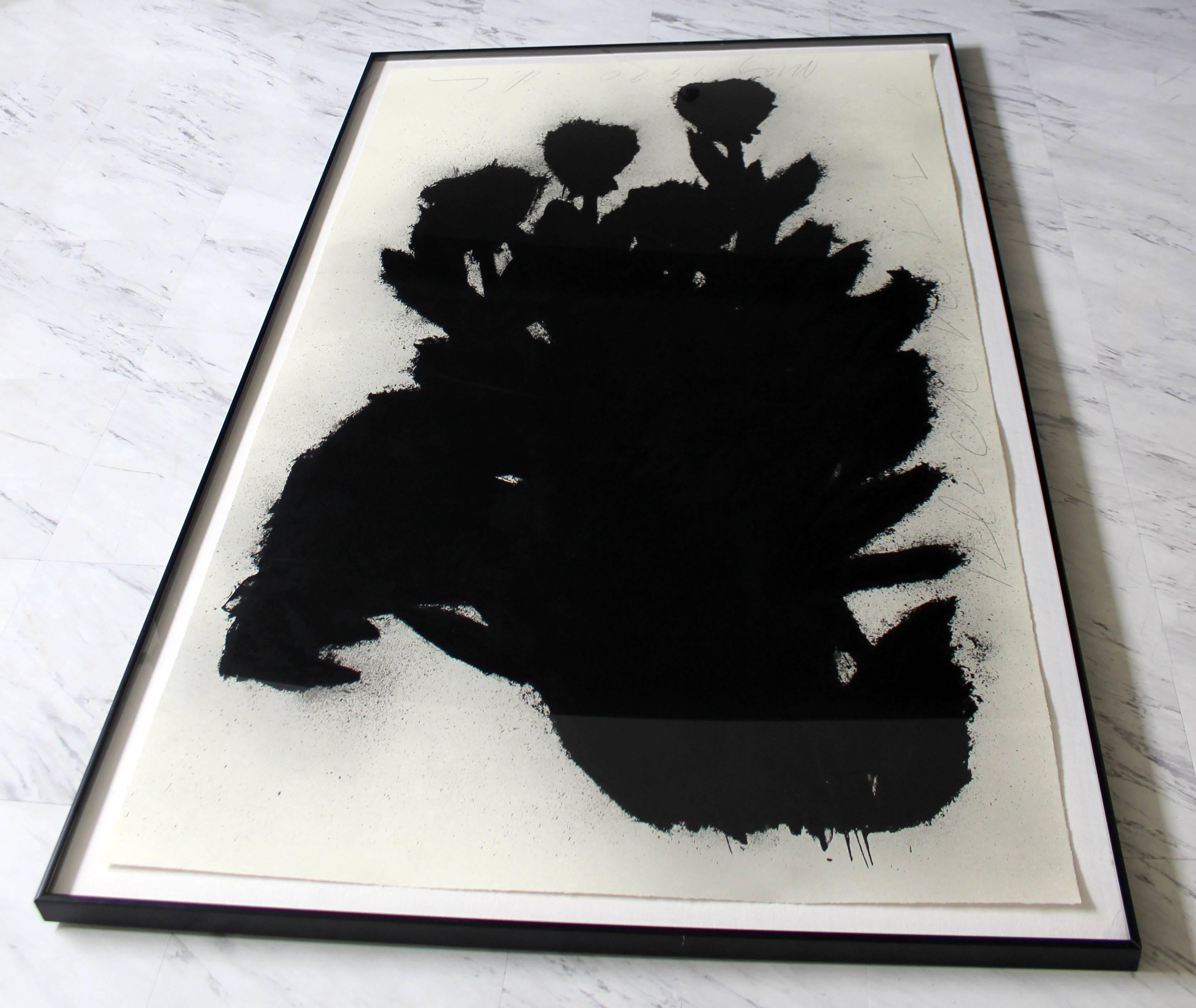 Contemporary Framed Signed Black Roses Silkscreen by Donald Sultan, 1990 In Good Condition In Keego Harbor, MI