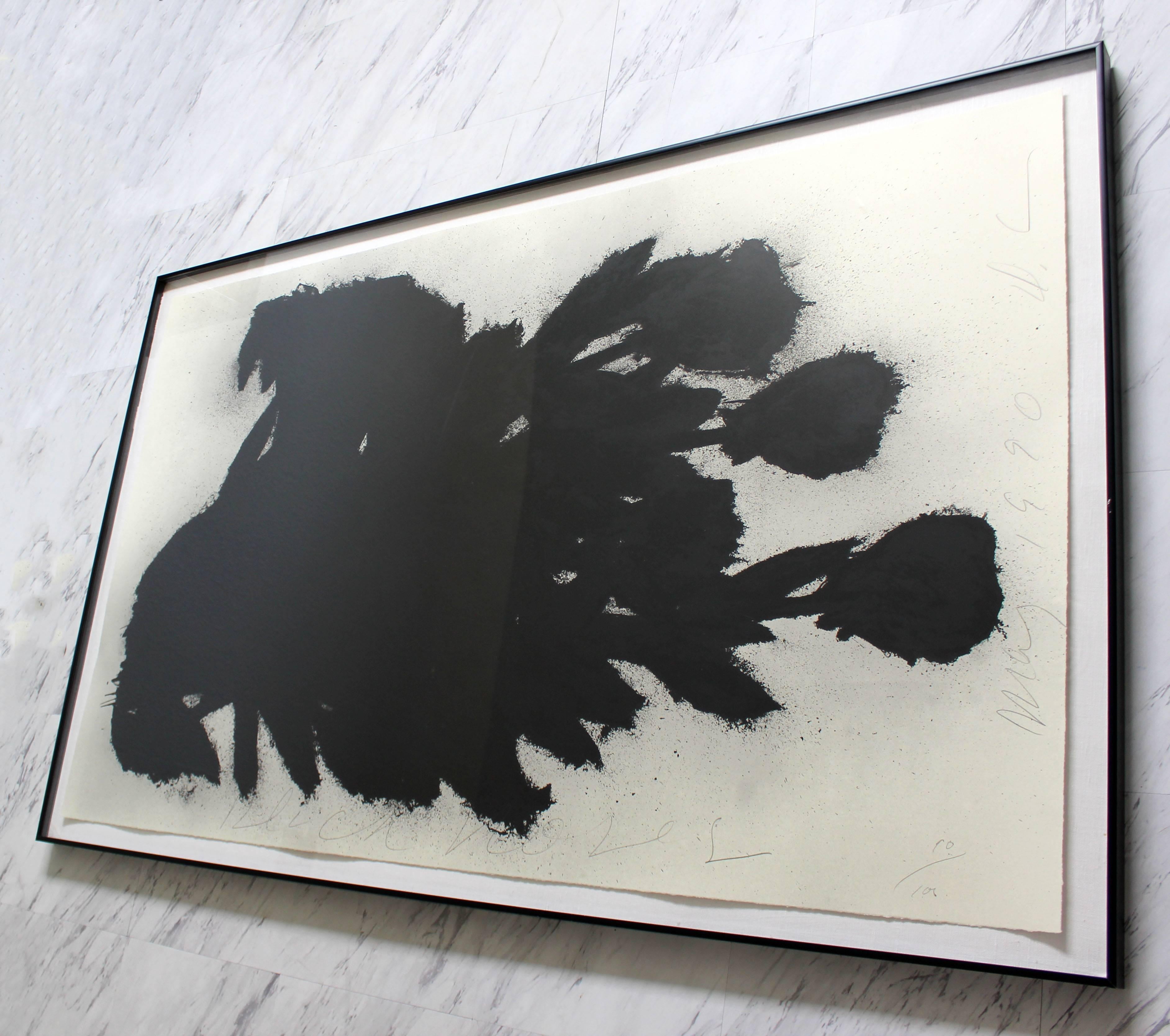 Late 20th Century Contemporary Framed Signed Black Roses Silkscreen by Donald Sultan, 1990