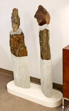 Thomas Scoon Mate #1 & Mate #2 Verre coulé & Stone Floor Sculpture Signed 1999