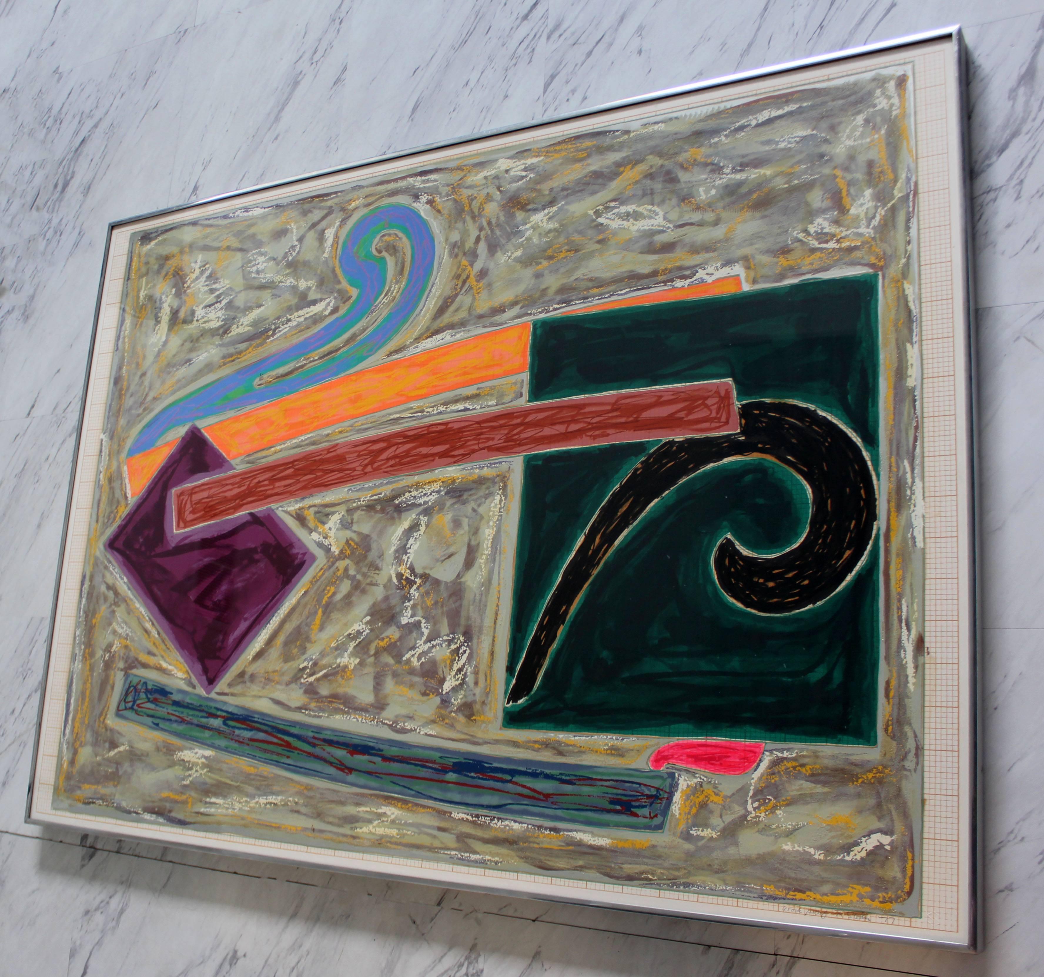 Mid-Century Modern Abstract Mixed-Media Signed and Dated by Frank Stella 1977 on Graph Paper