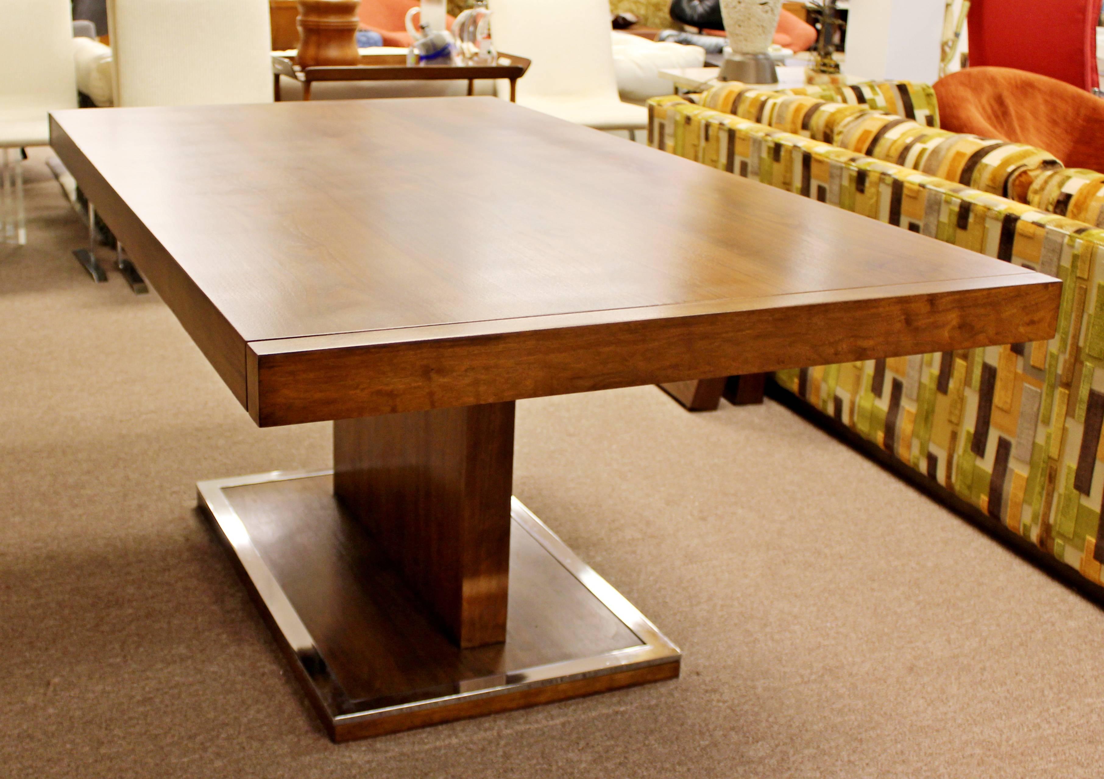 American Mid-Century Modern Baughman Founders Walnut Chrome Pedestal Dining Table