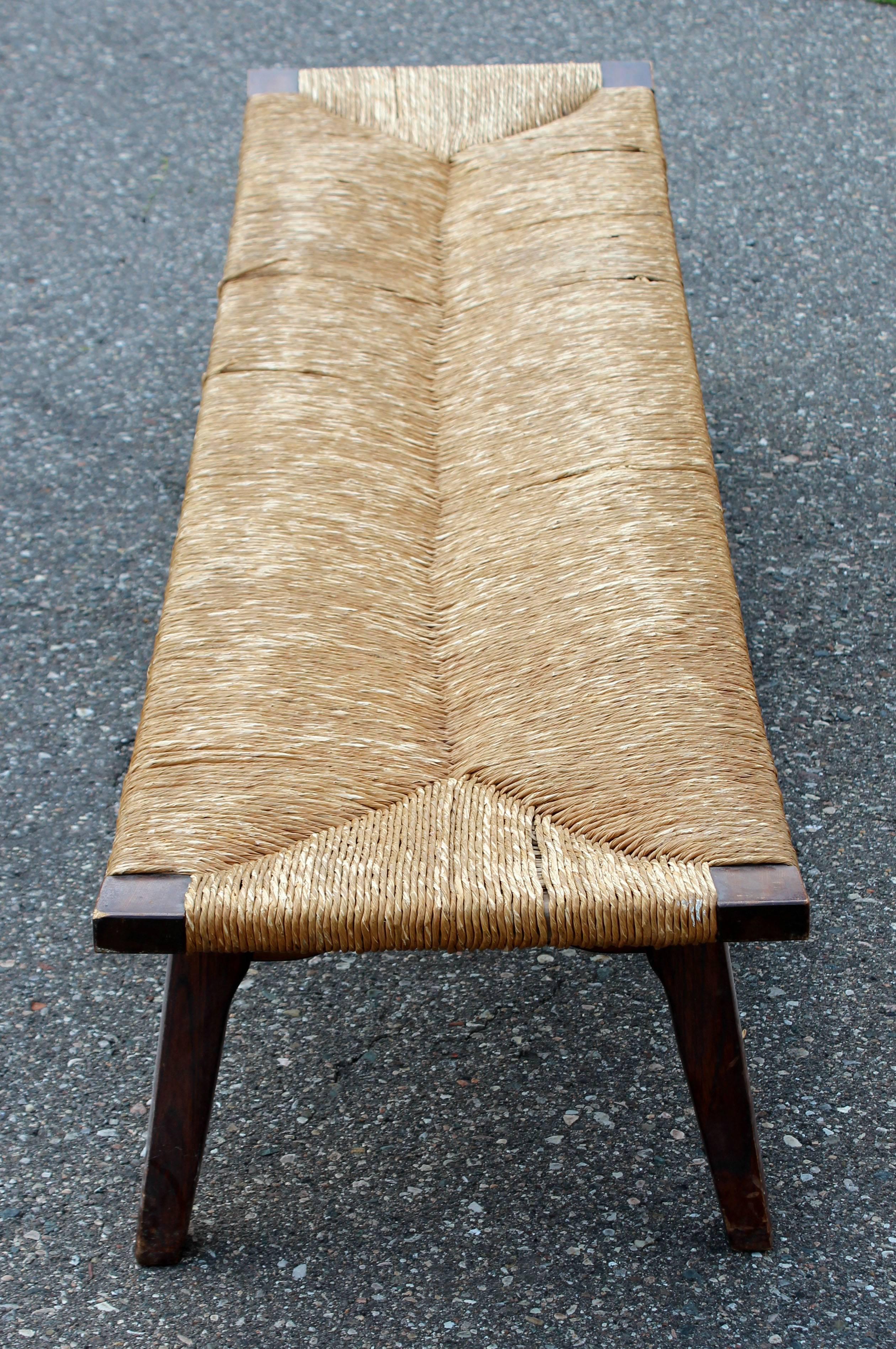 Mid-Century Modern Rush Wicker Rattan Wood Patio Bench, Japan, 1960s 2