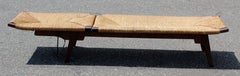Mid-Century Modern Rush Wicker Rattan Wood Chaise Bench Lounge, Japan, 1960s