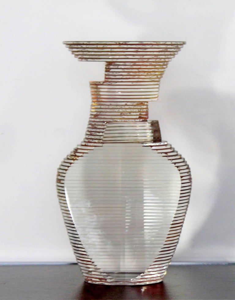 Contemporary Large Glass Table Sculpture Signed by Sidney Hutter Dated