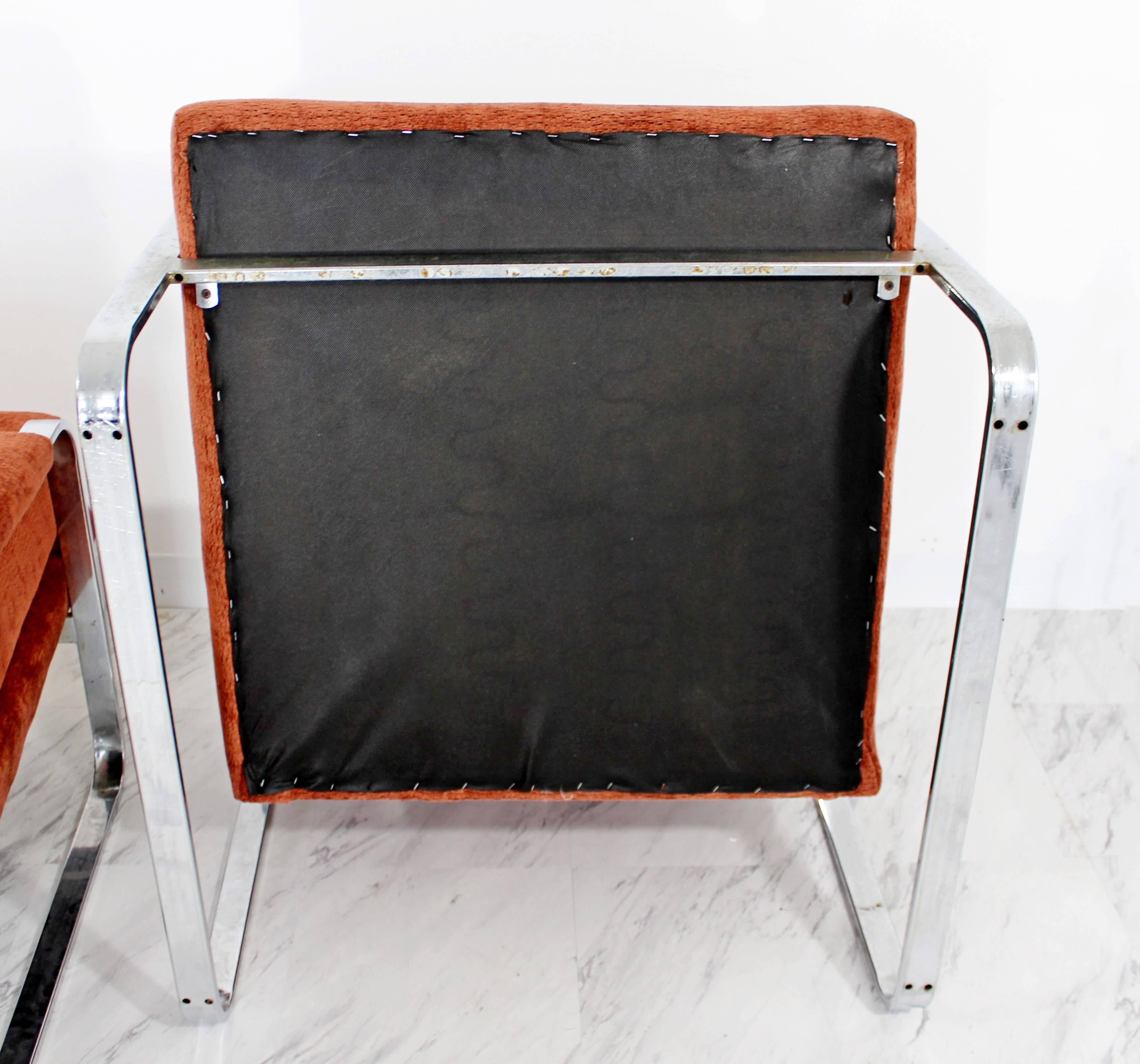 Mid-Century Modern Pair of Milo Baughman Flat Bar Chrome Lounge Chairs 2