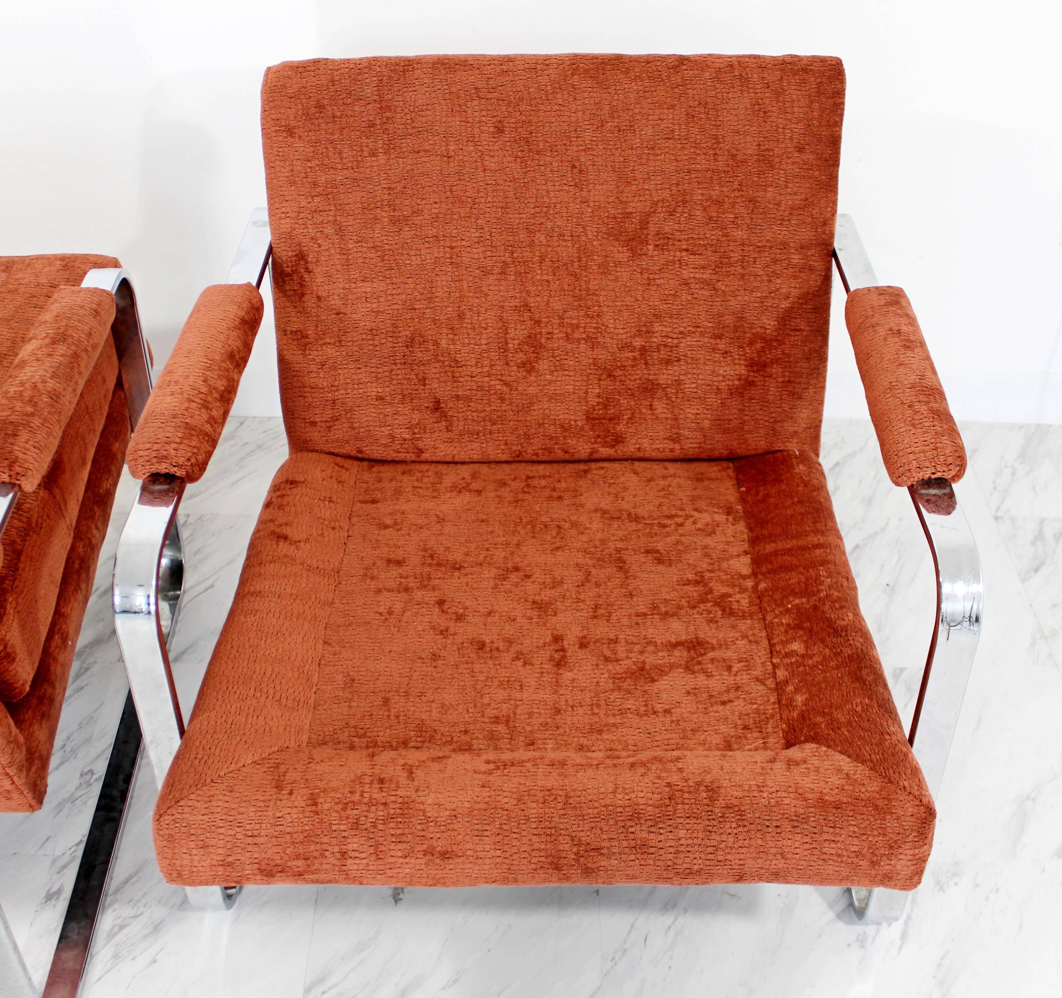 Mid-Century Modern Pair of Milo Baughman Flat Bar Chrome Lounge Chairs 1