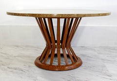 Mid-Century Modern Dunbar Wheat Sheaf Marble and Wood Round Coffee Table
