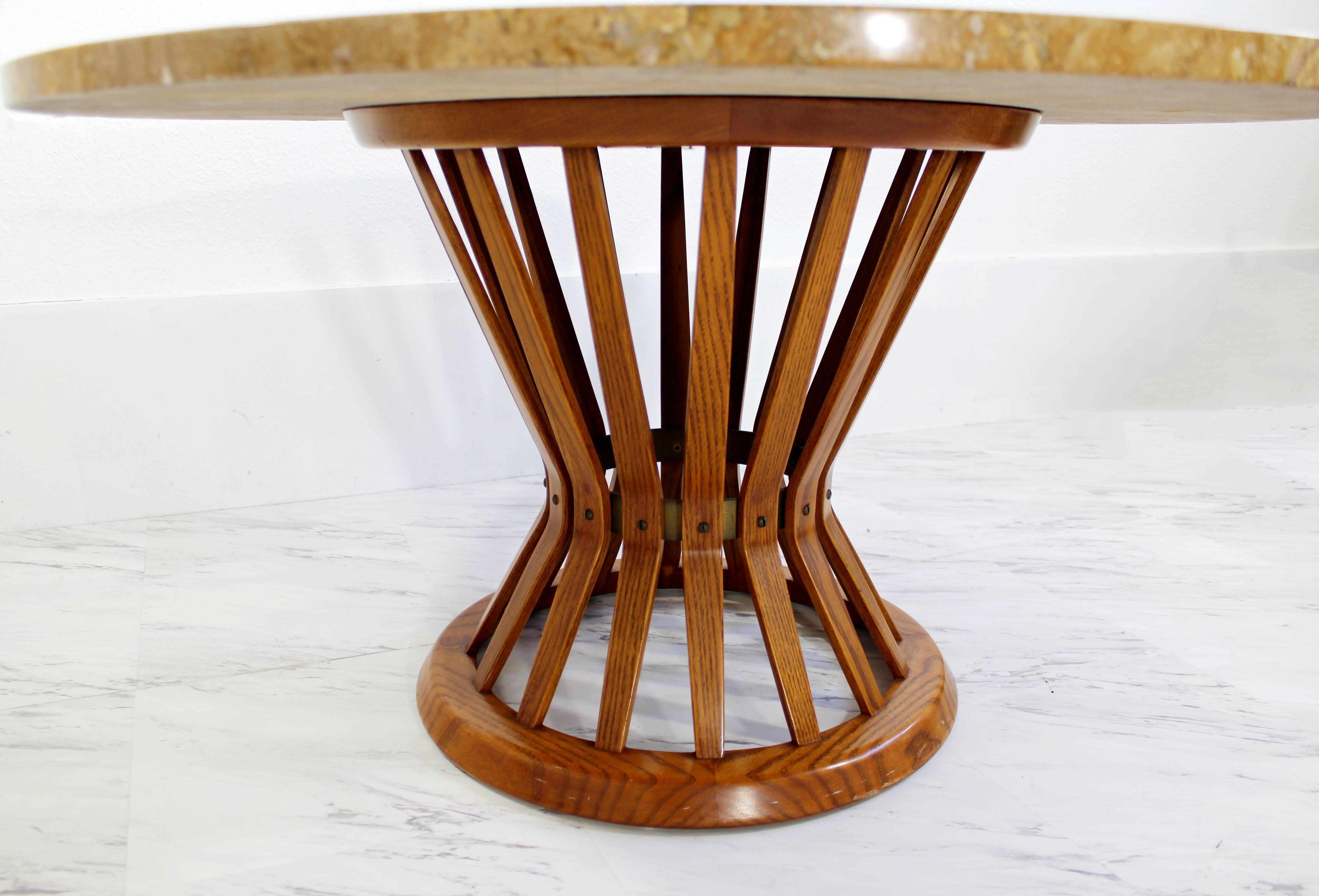 Mid-Century Modern Dunbar Wheat Sheaf Marble and Wood Round Coffee Table In Excellent Condition In Keego Harbor, MI