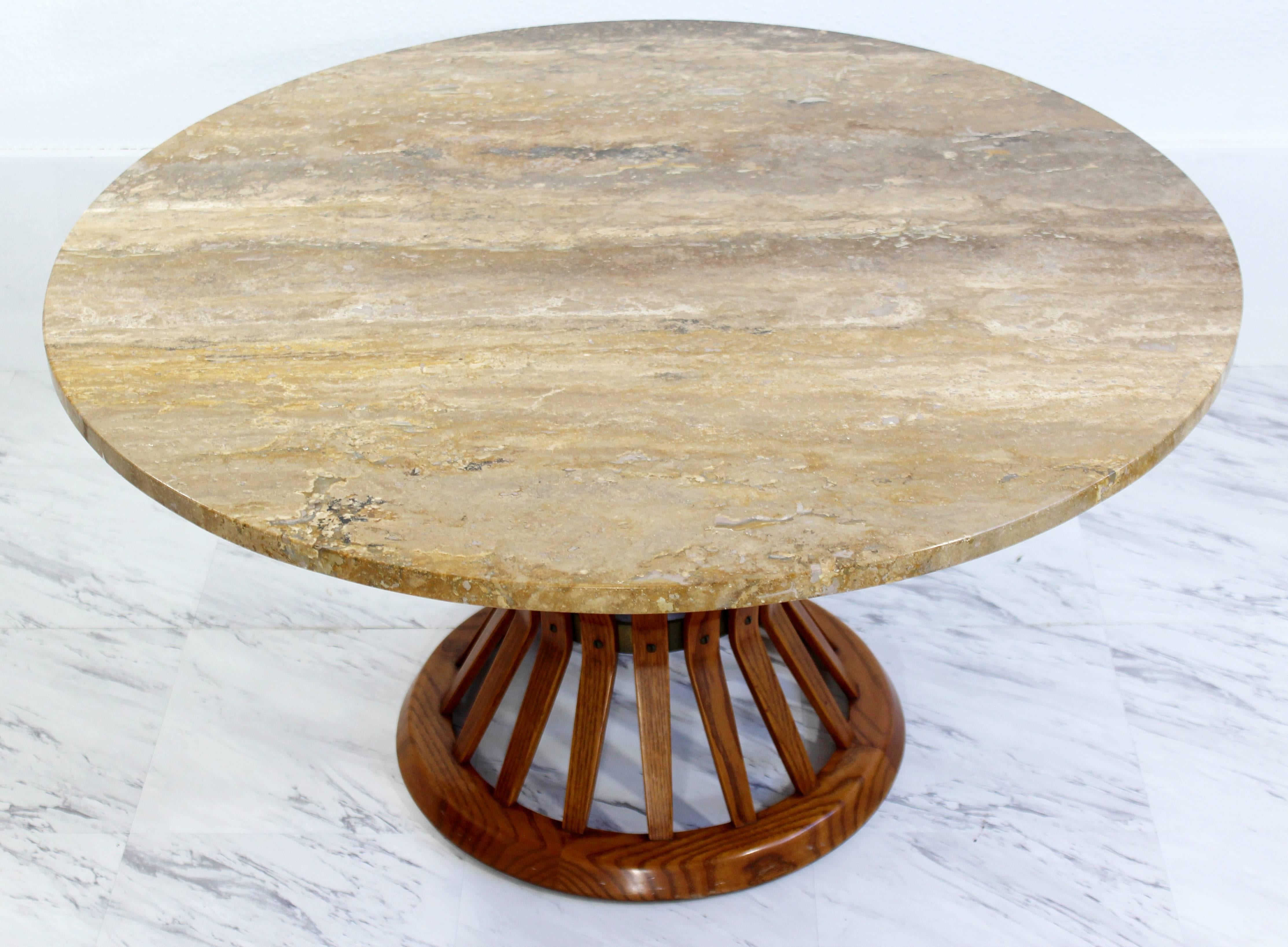 Mid-Century Modern Dunbar Wheat Sheaf Marble and Wood Round Coffee Table 1
