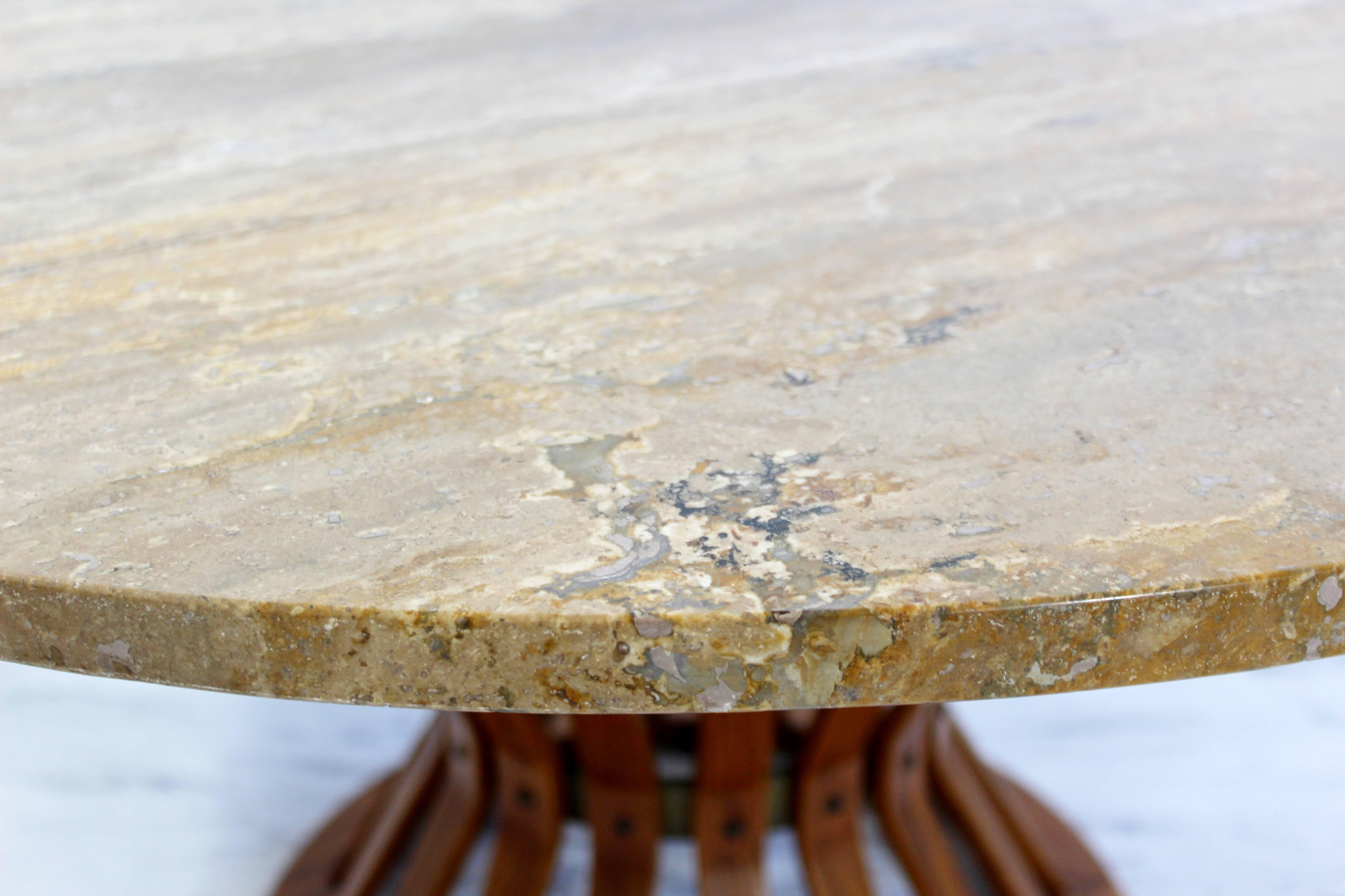 Mid-Century Modern Dunbar Wheat Sheaf Marble and Wood Round Coffee Table 2