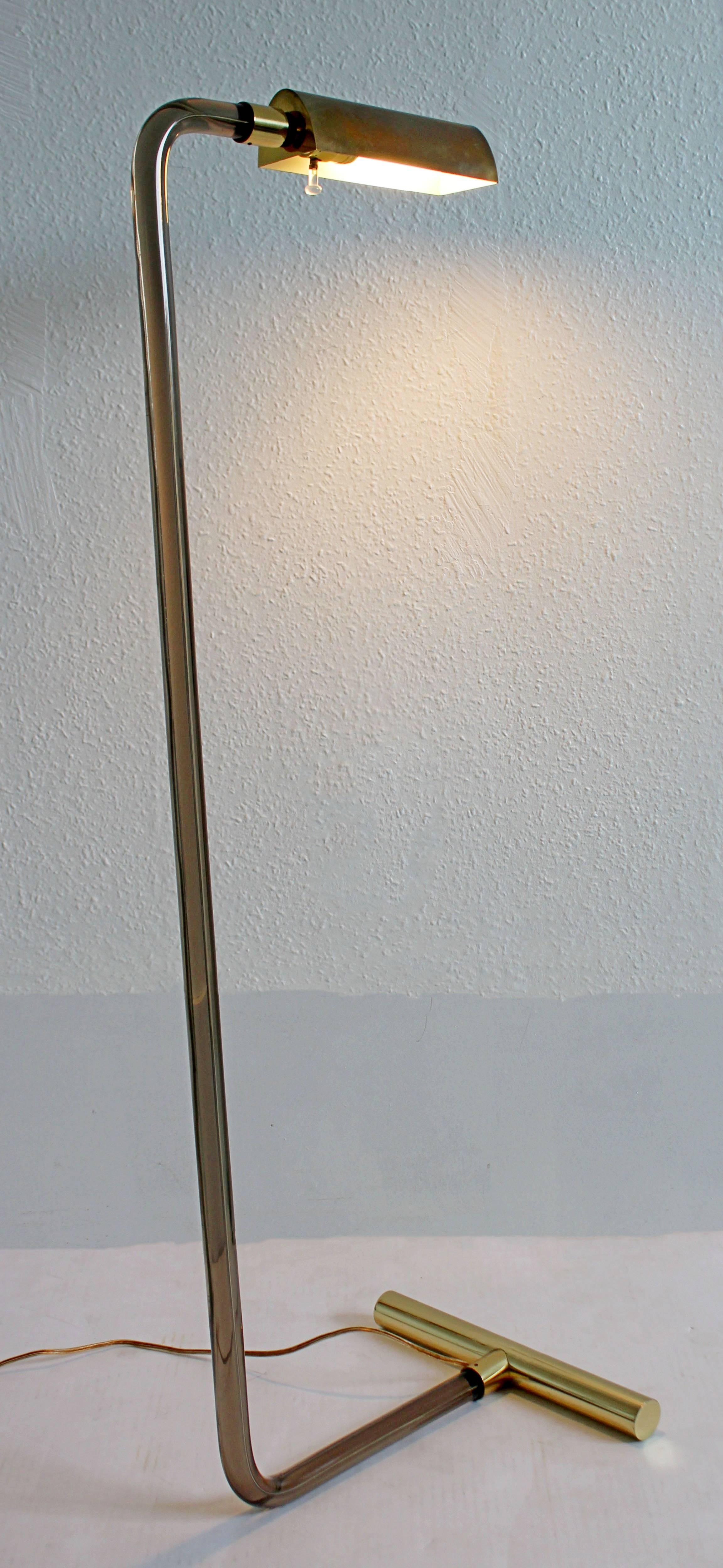 American Mid-Century Modern Peter Hamburger for Kovacs Smoked Lucite Brass Floor Lamp