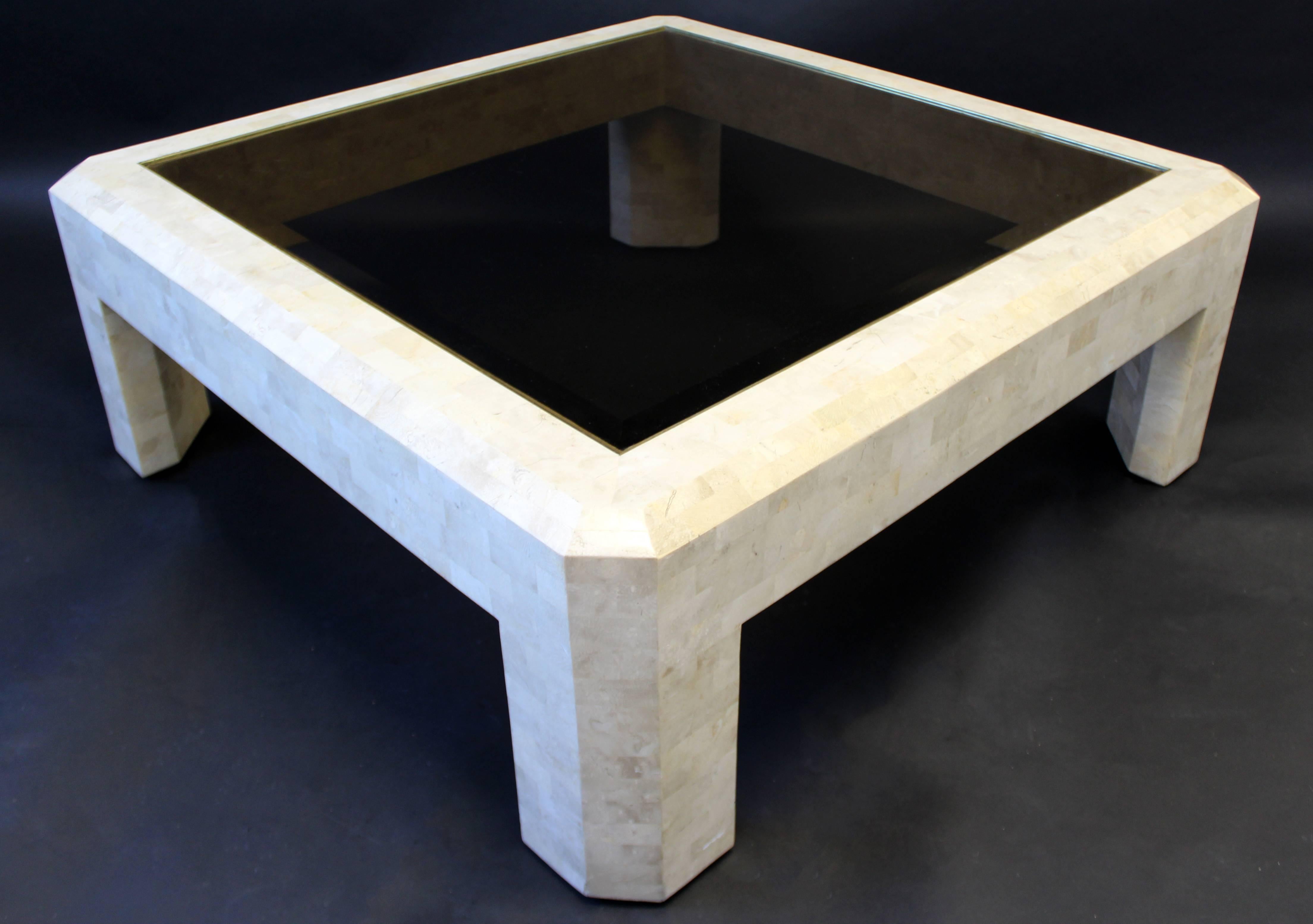 Late 20th Century Mid-Century Maitland-Smith Tessellated Stone and Brass Coffee Table