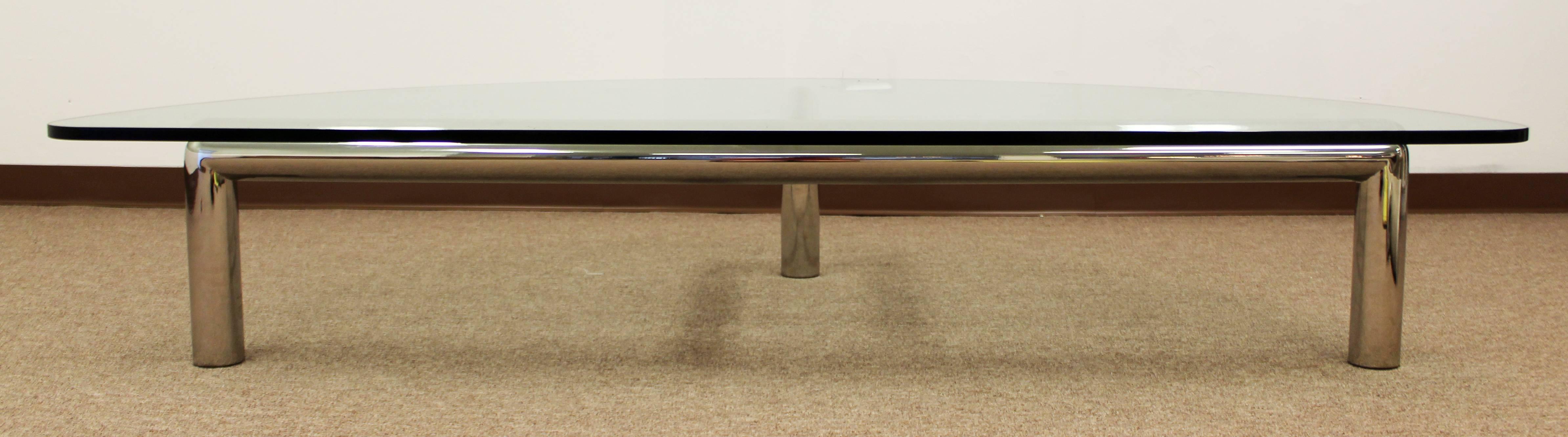 American Mid-Century Modern Pace Attributed Large Glass Tubular Chrome Coffee Table