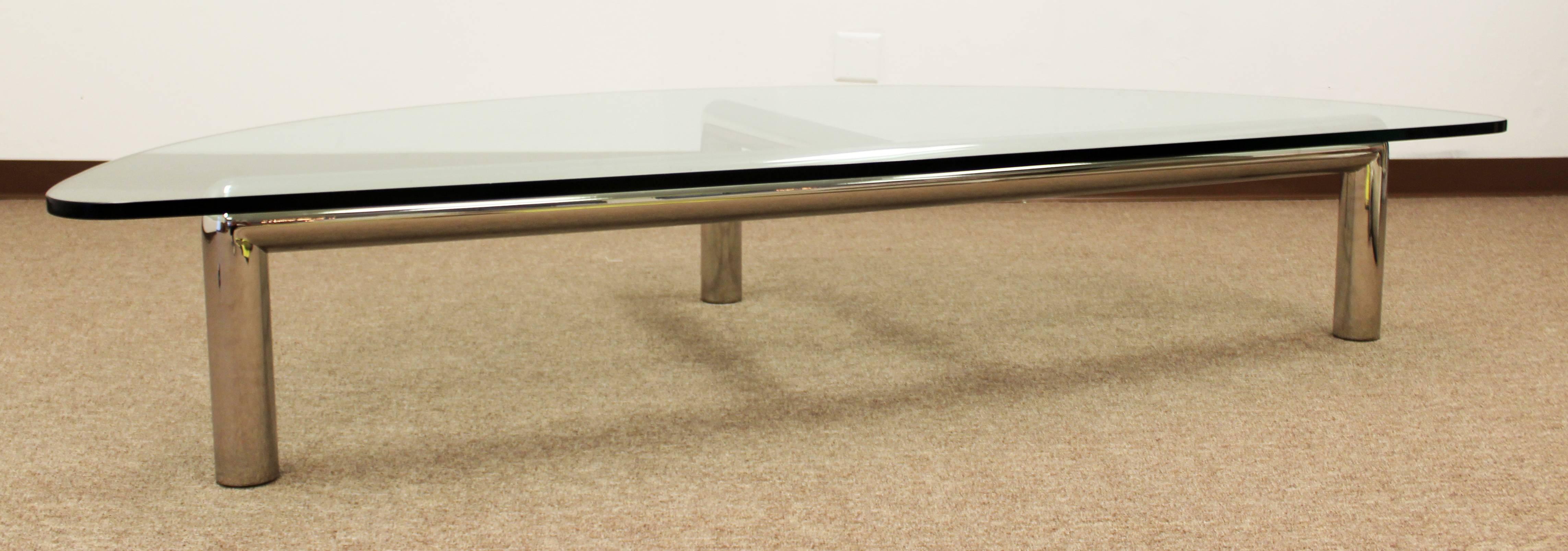 Mid-Century Modern Pace Attributed Large Glass Tubular Chrome Coffee Table 1