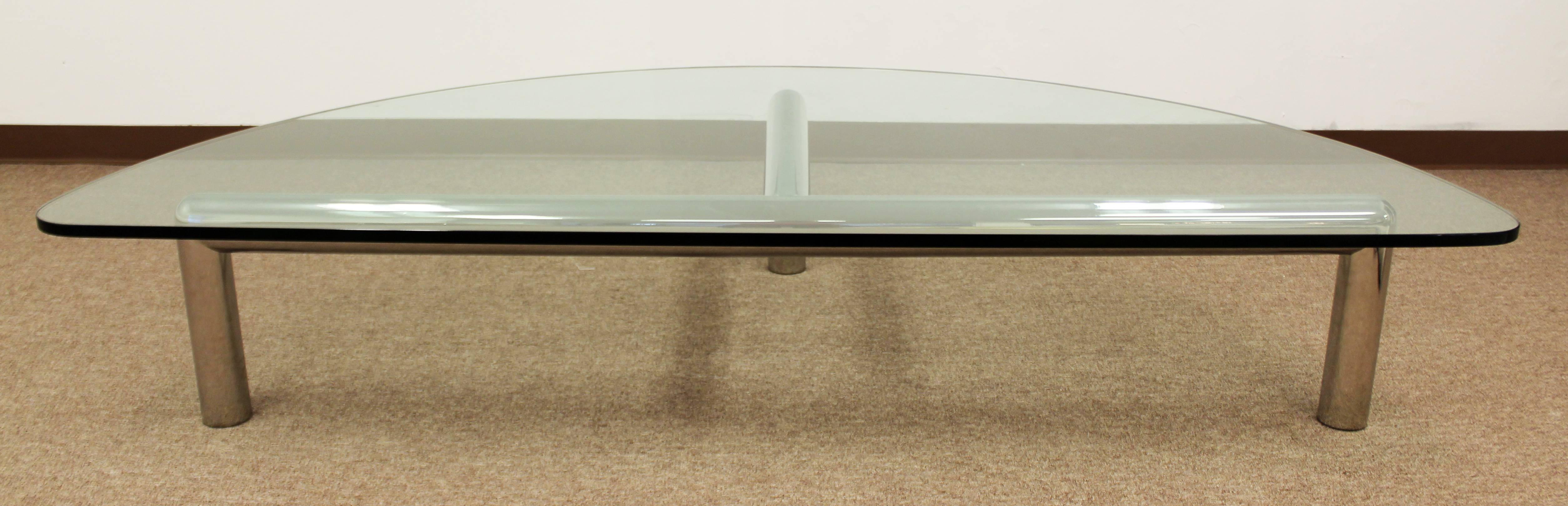 Mid-Century Modern Pace Attributed Large Glass Tubular Chrome Coffee Table 2